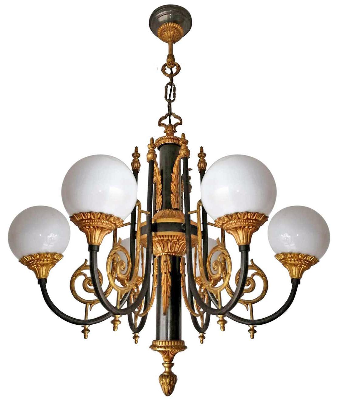 Pair of Antique French Empire Neoclassical Chandelier w Gilt & Patina Bronze PPU For Sale 2