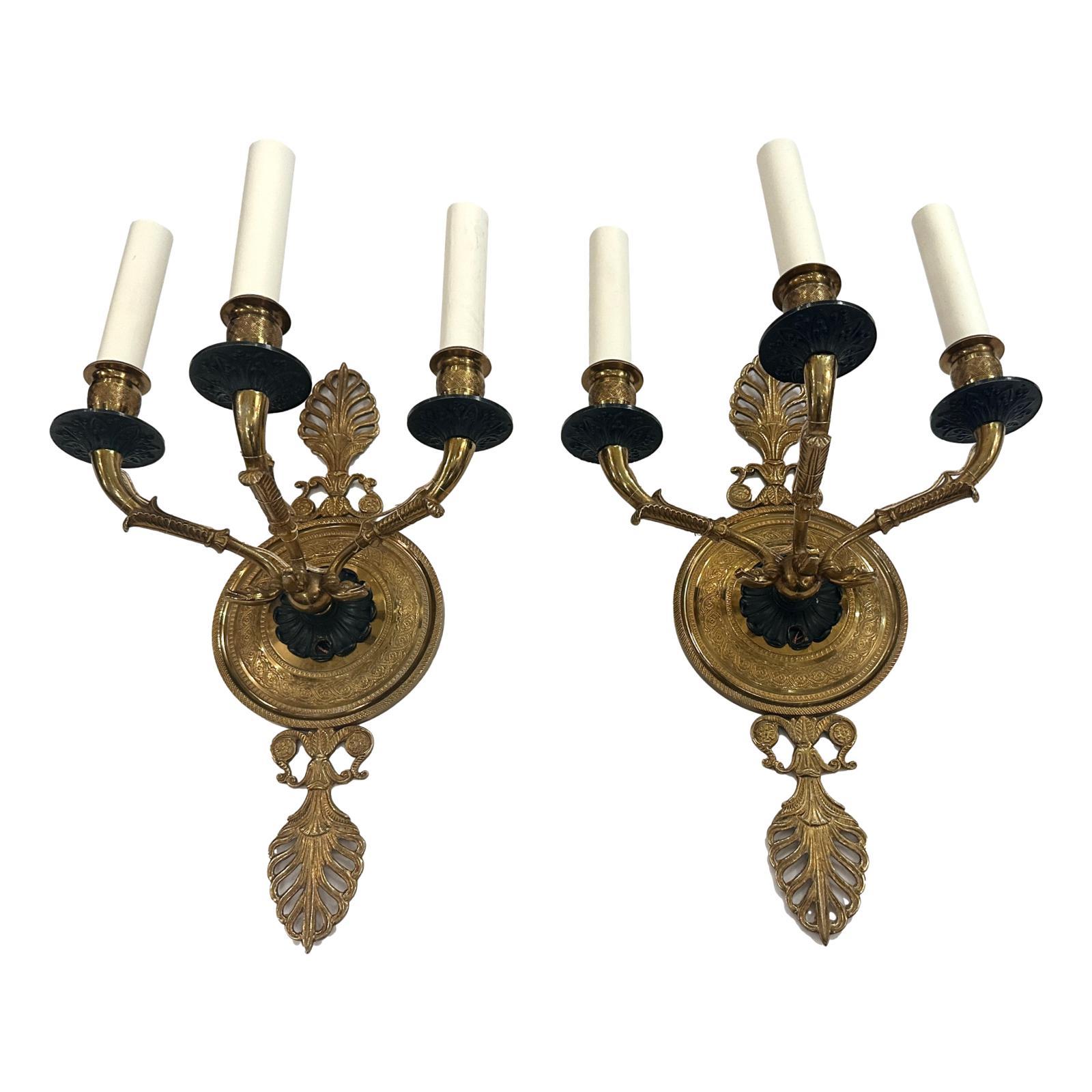 Paire d'appliques anciennes de style Empire français Bon état - En vente à New York, NY