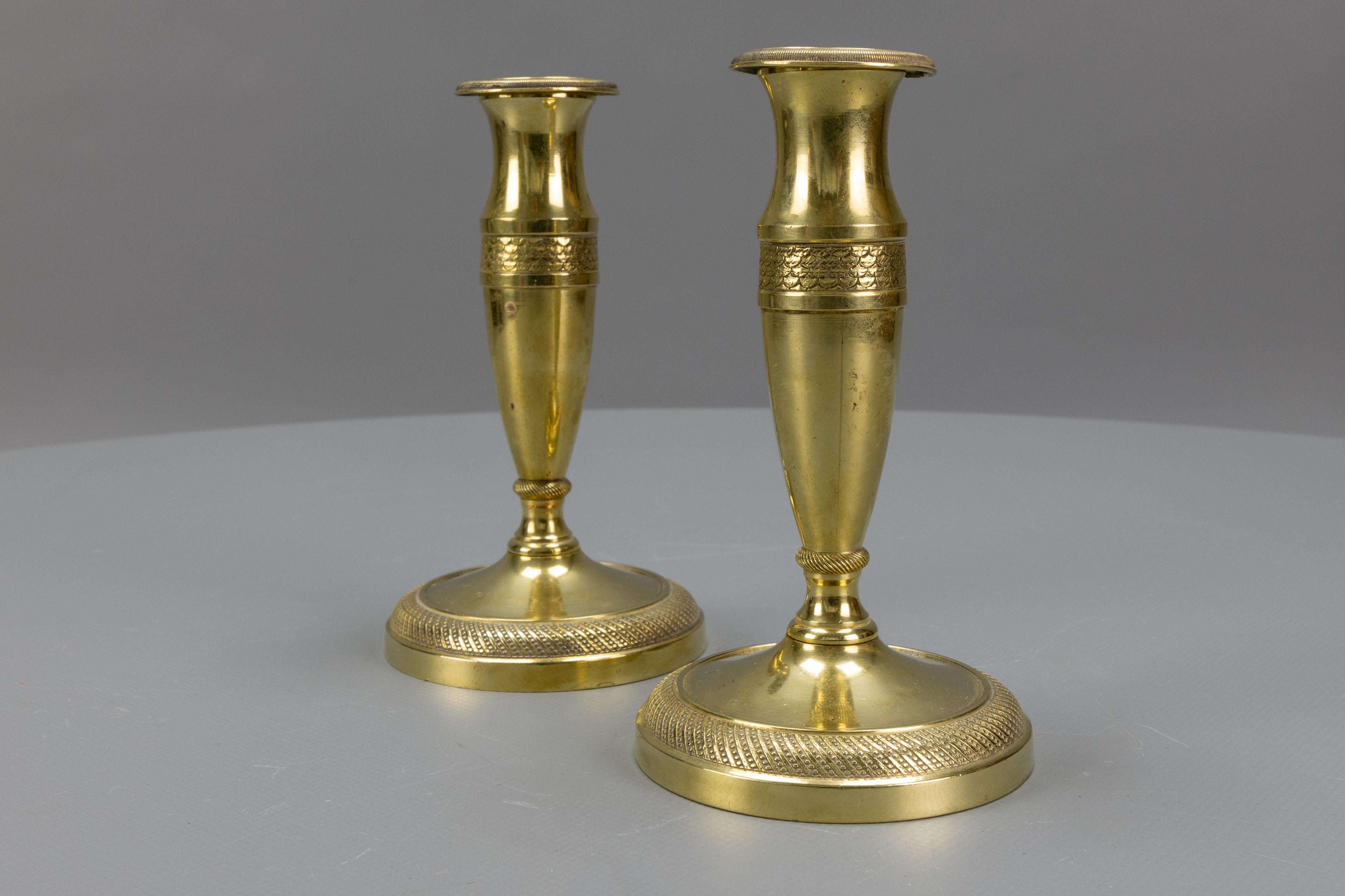 Pair of Antique French Empire Style Gilt Brass Candlesticks, ca. 1890 For Sale 6
