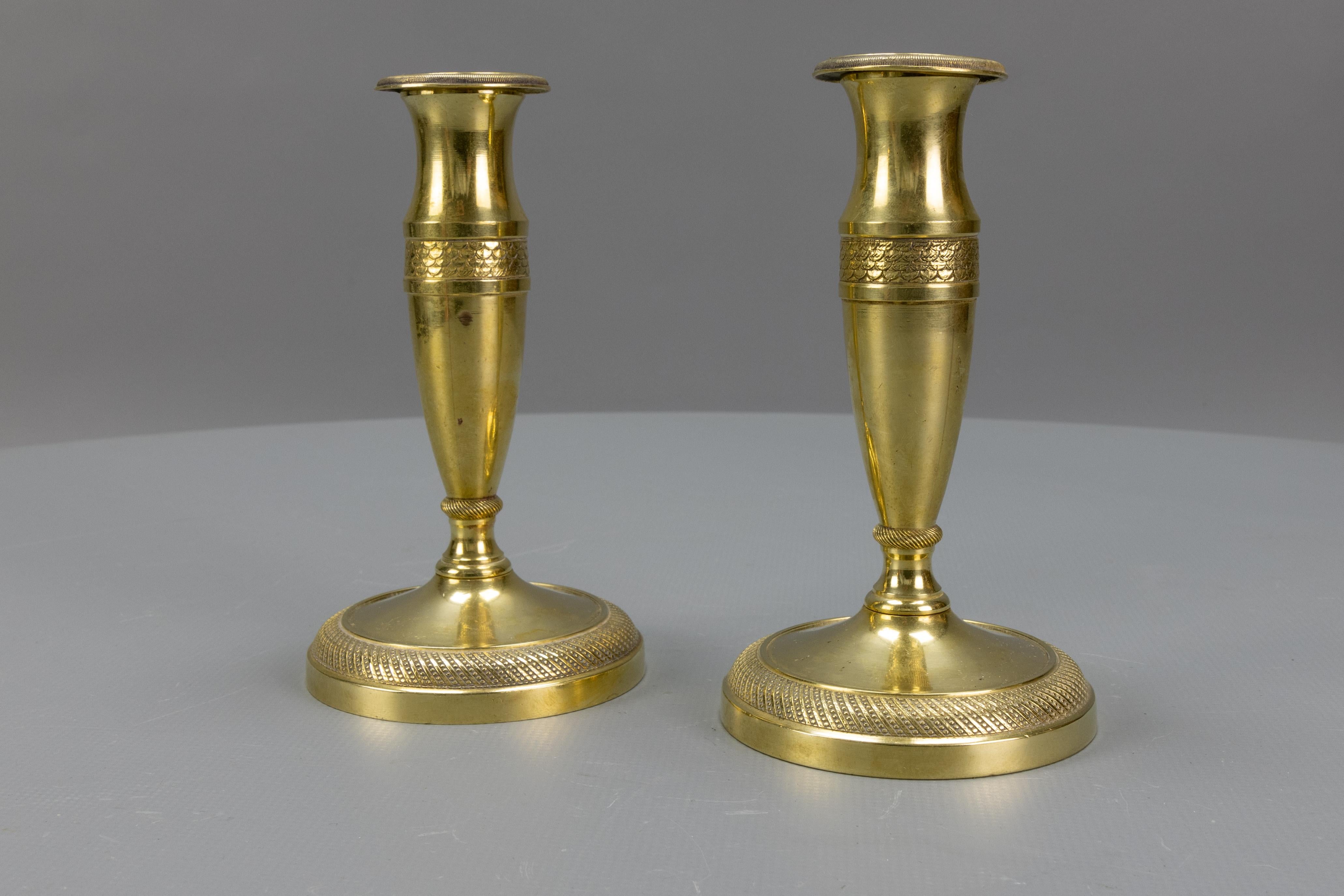 Pair of Antique French Empire Style Gilt Brass Candlesticks, ca. 1890 For Sale 7