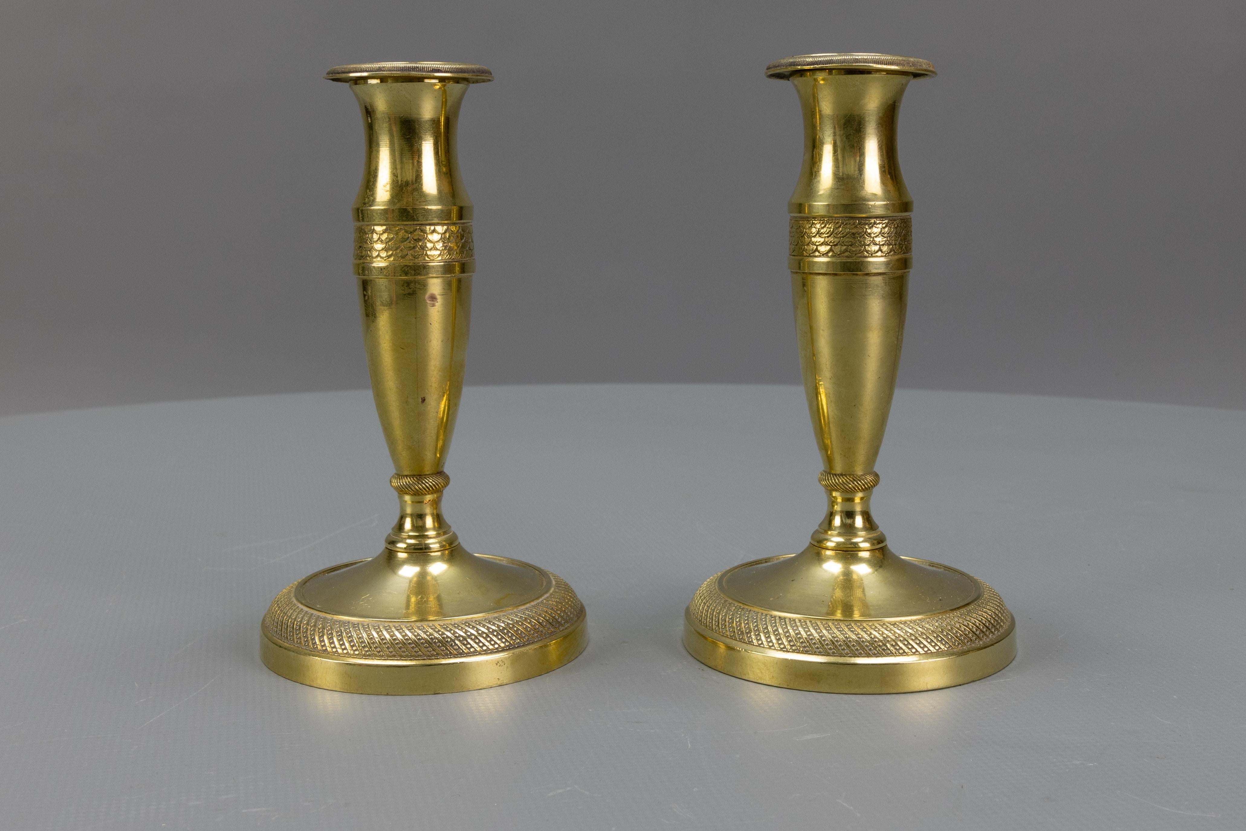 Pair of Antique French Empire Style Gilt Brass Candlesticks, ca. 1890 For Sale 8