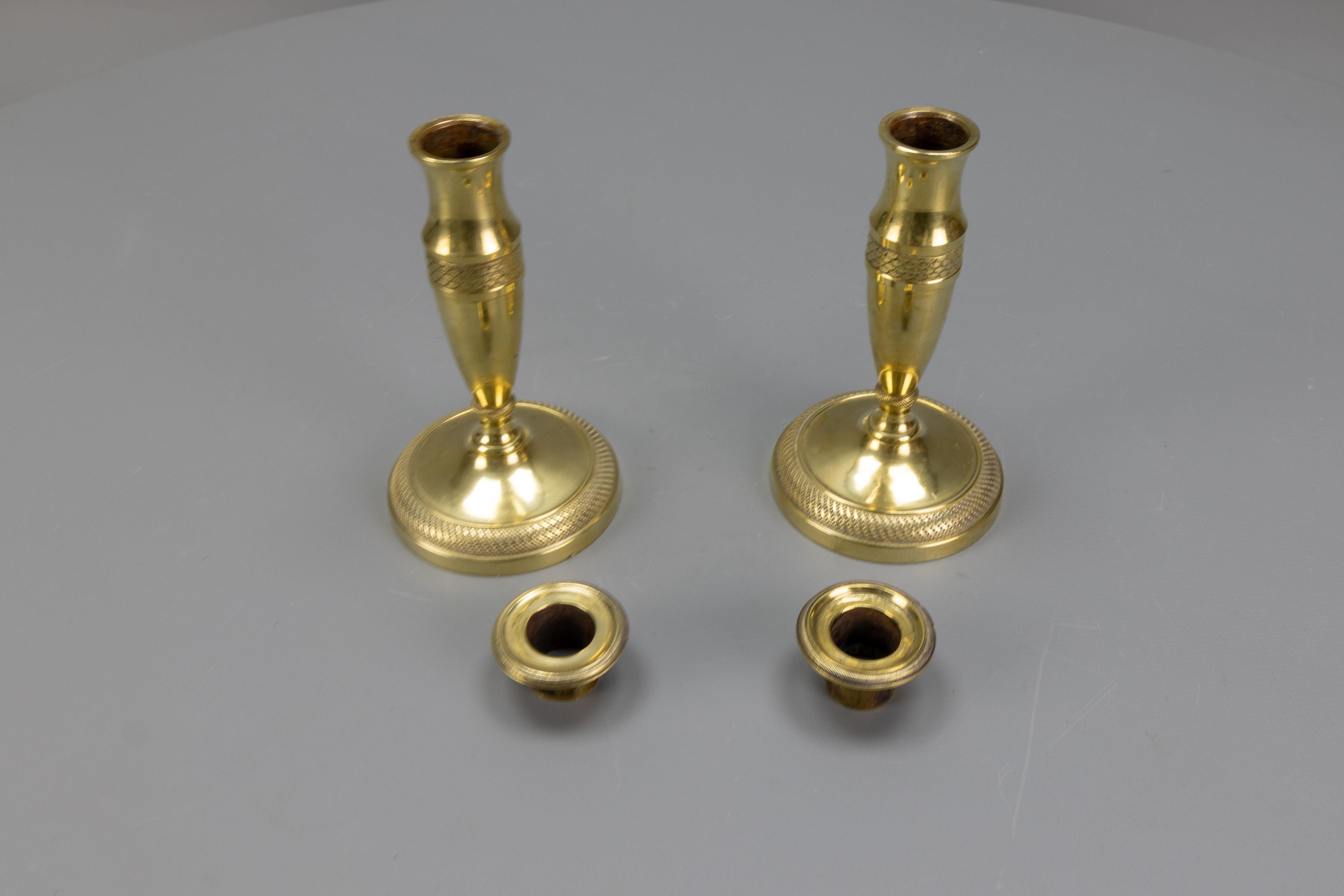 Pair of Antique French Empire Style Gilt Brass Candlesticks, ca. 1890 For Sale 9