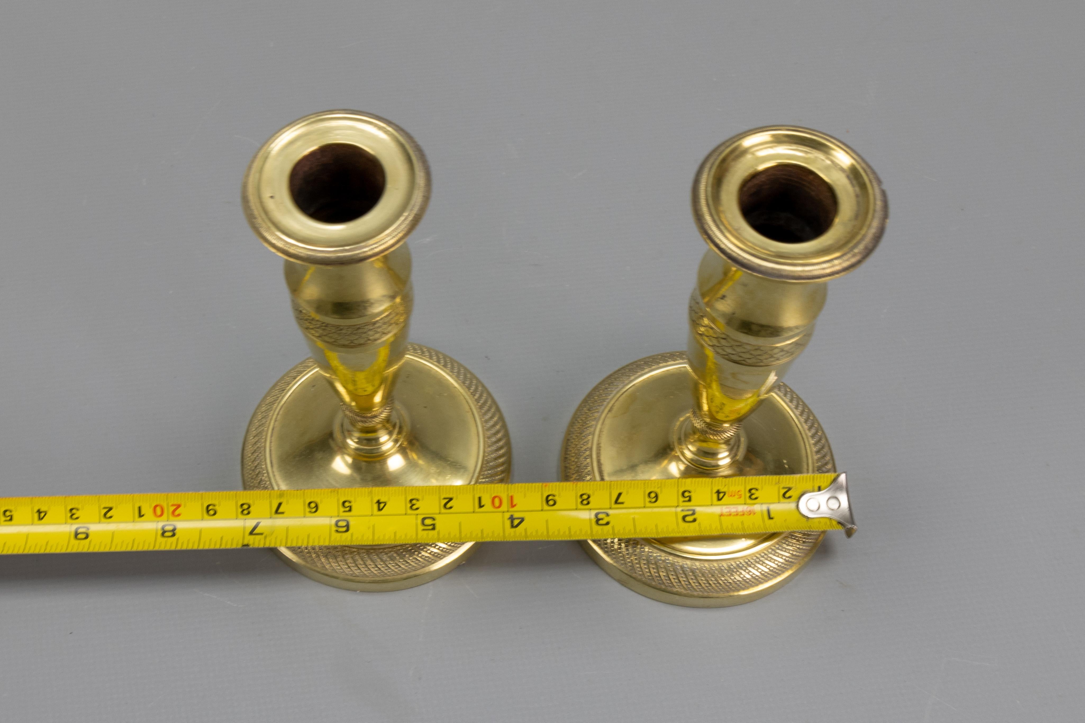 Pair of Antique French Empire Style Gilt Brass Candlesticks, ca. 1890 For Sale 11