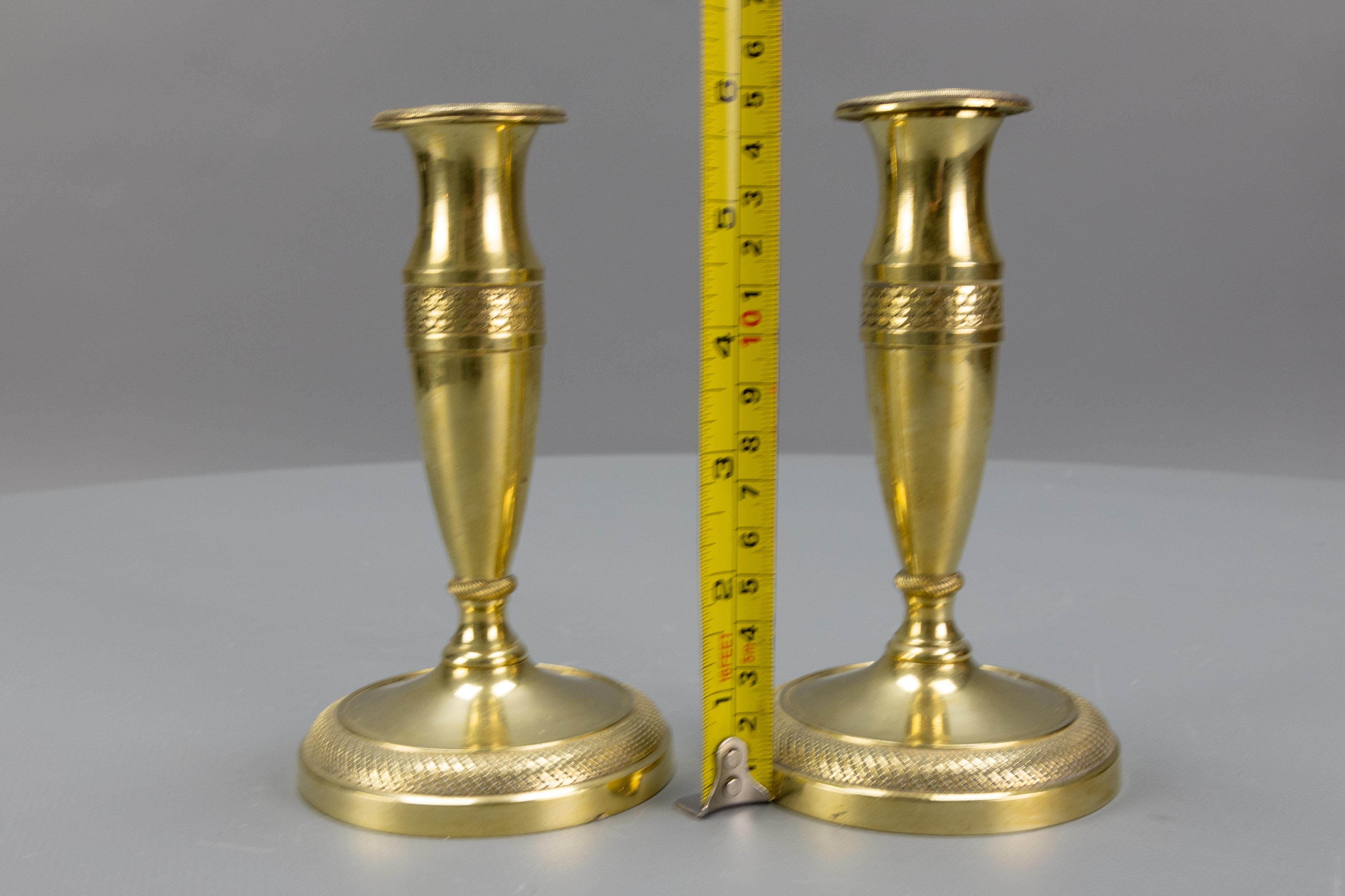 Pair of Antique French Empire Style Gilt Brass Candlesticks, ca. 1890 For Sale 12