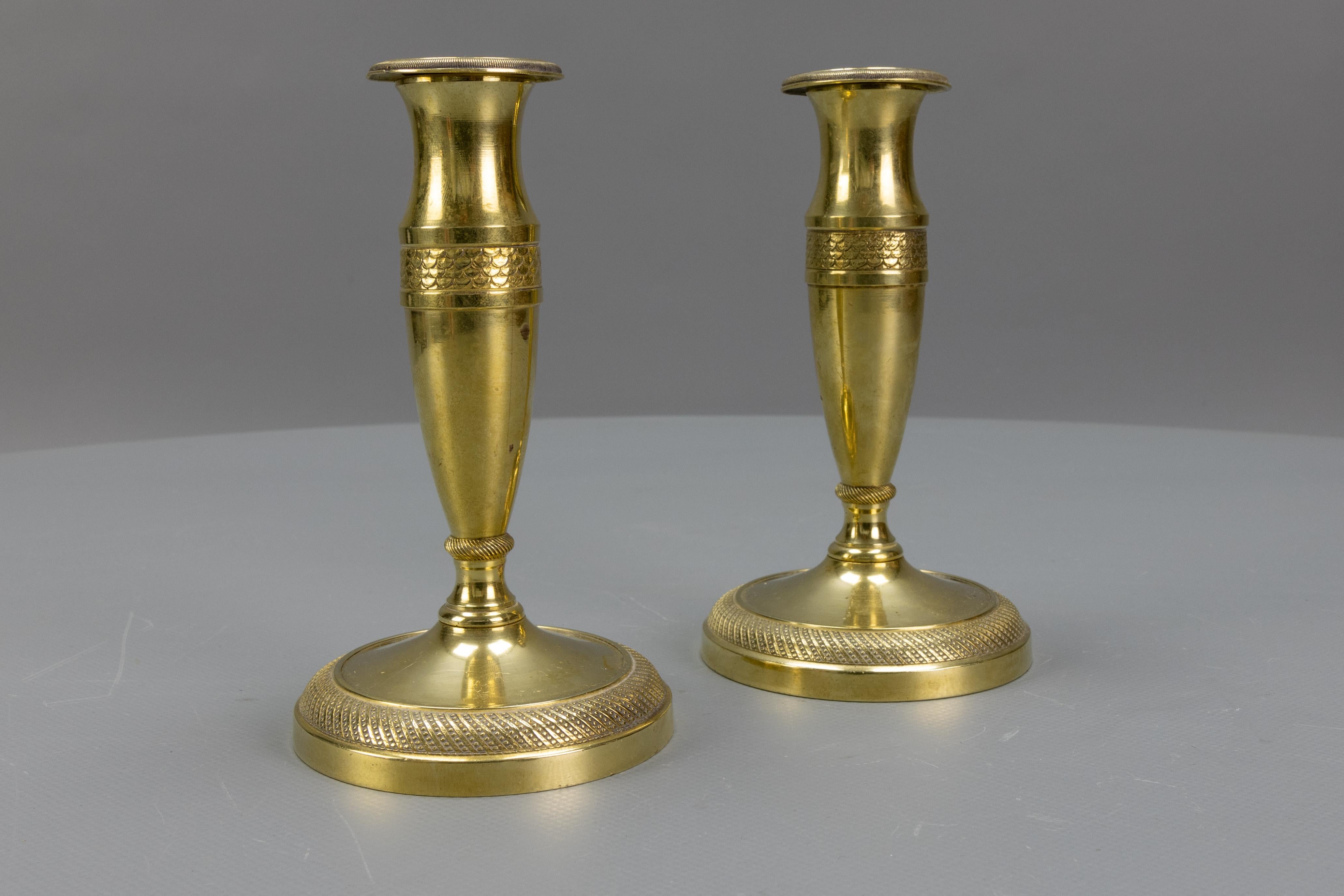Pair of Antique French Empire Style Gilt Brass Candlesticks, ca. 1890 For Sale 14