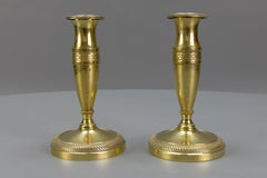 Pair of Antique French Empire Style Gilt Brass Candlesticks, ca. 1890