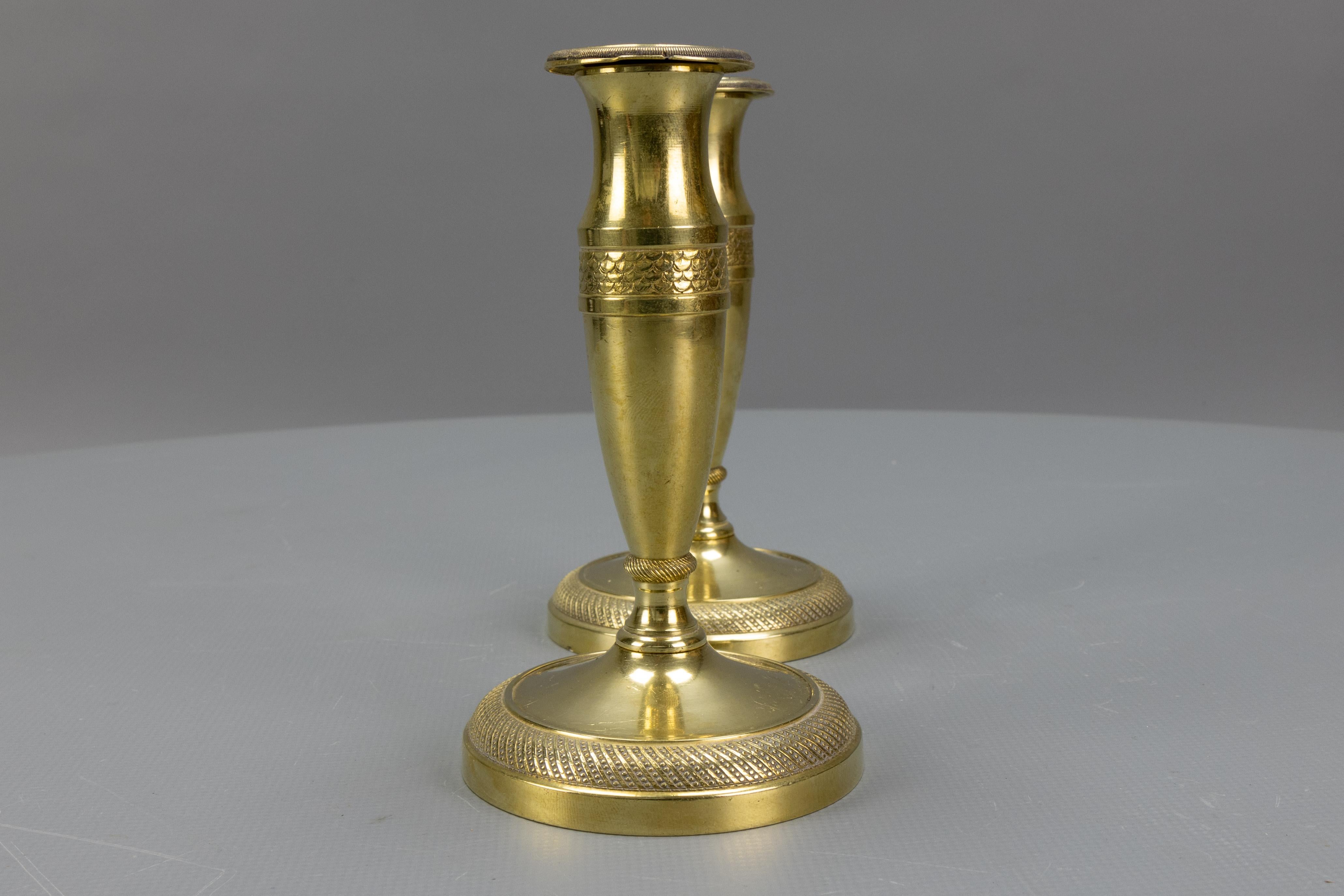 19th Century Pair of Antique French Empire Style Gilt Brass Candlesticks, ca. 1890 For Sale