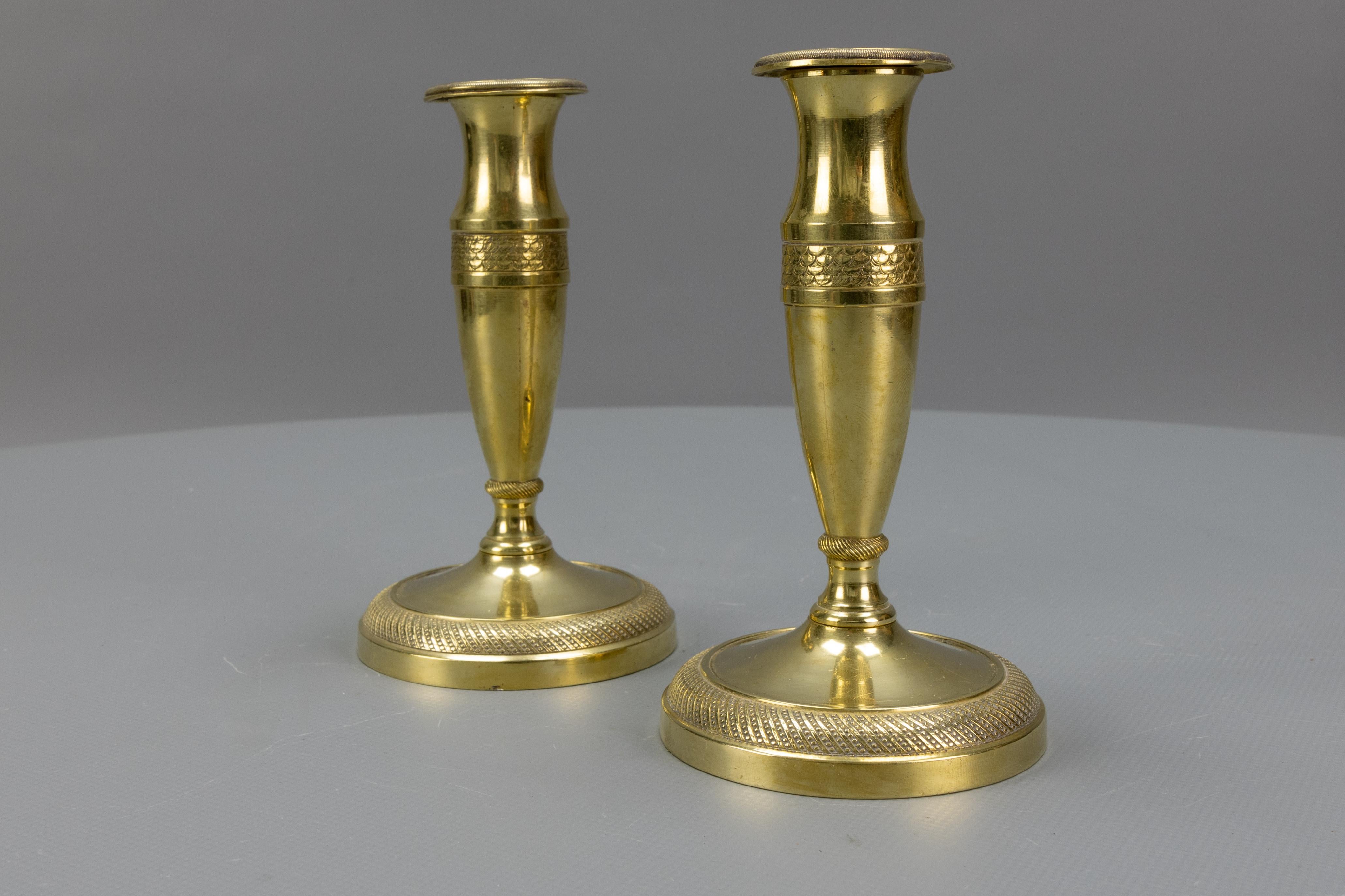 Pair of Antique French Empire Style Gilt Brass Candlesticks, ca. 1890 For Sale 1