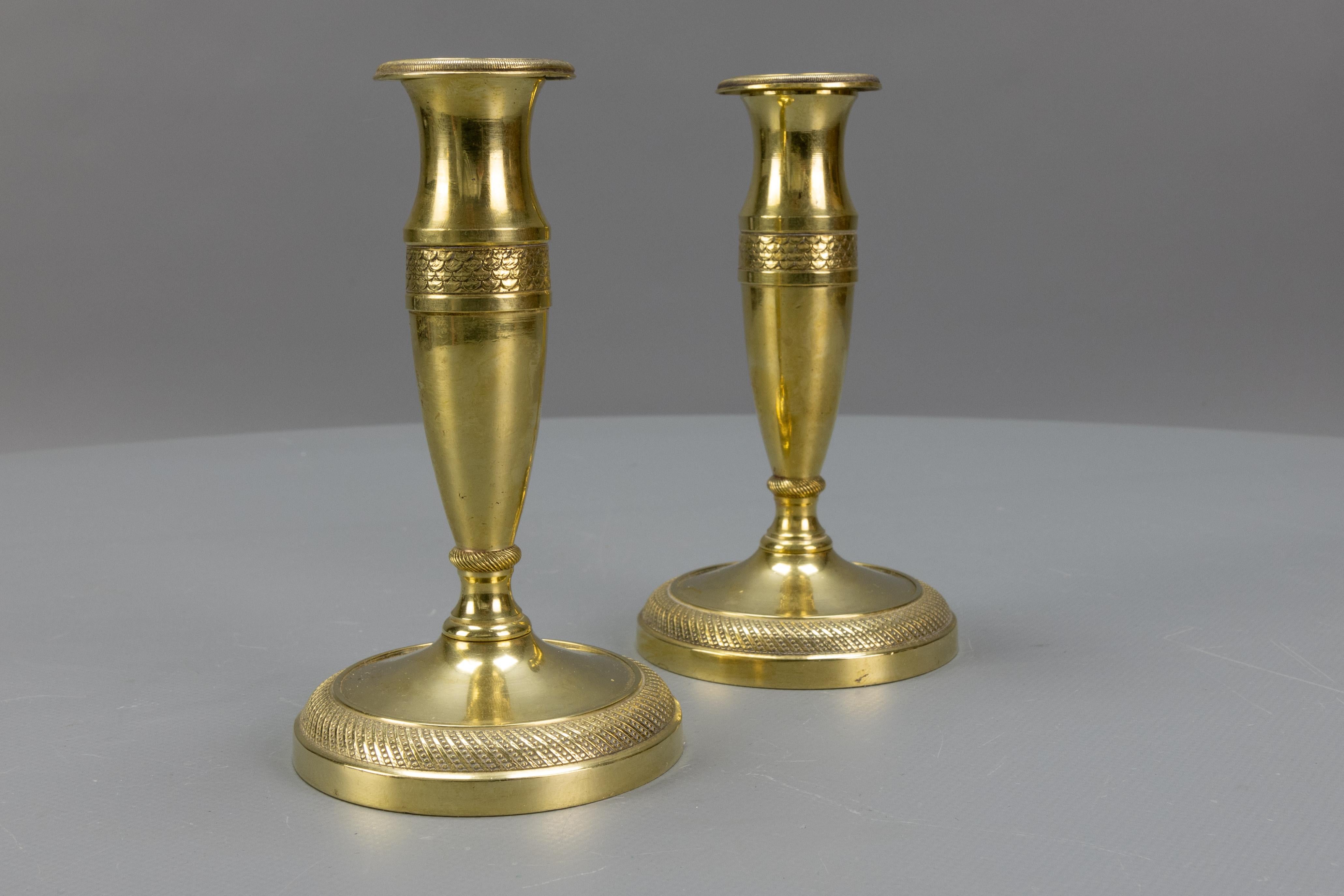 Pair of Antique French Empire Style Gilt Brass Candlesticks, ca. 1890 For Sale 4
