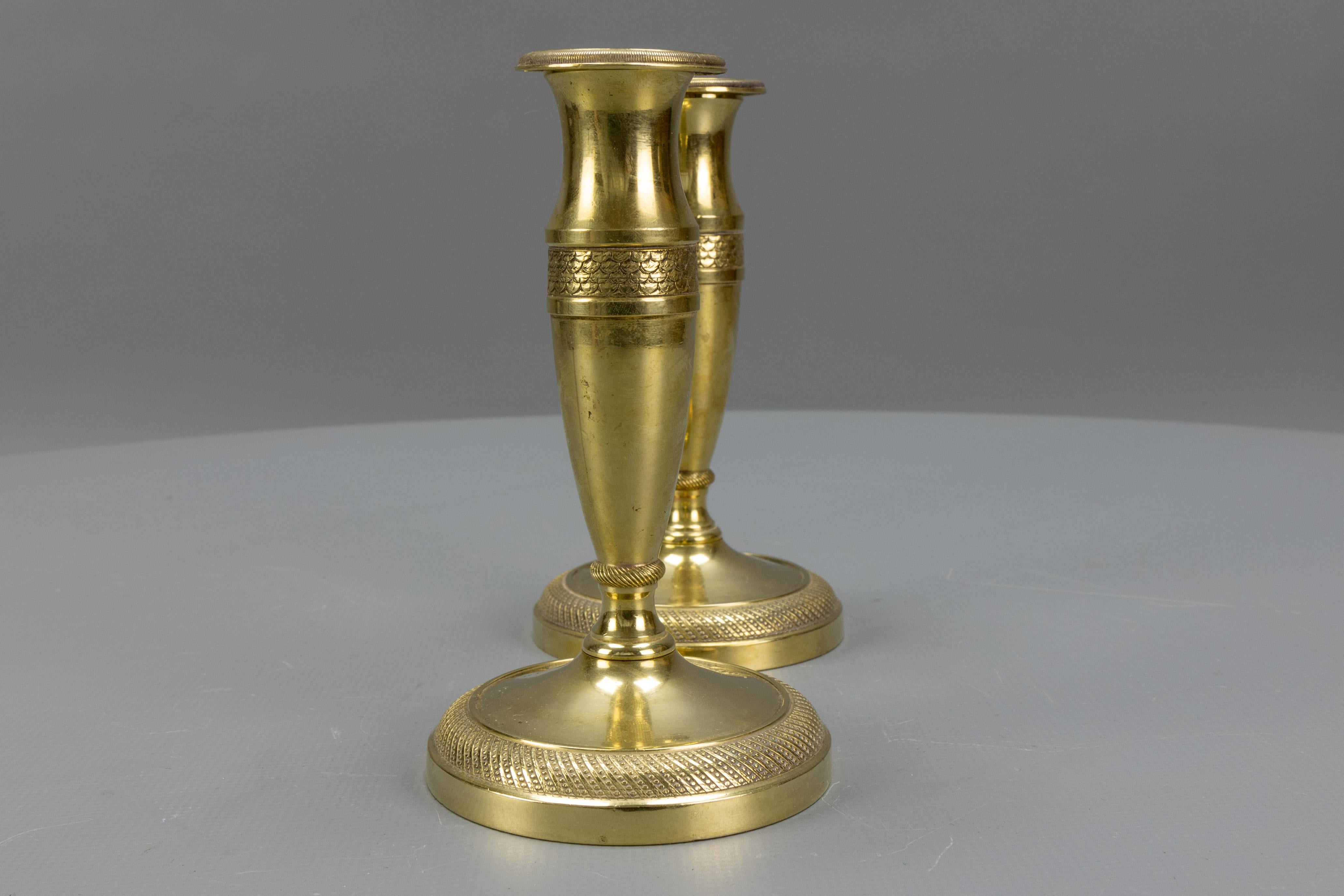 Pair of Antique French Empire Style Gilt Brass Candlesticks, ca. 1890 For Sale 5