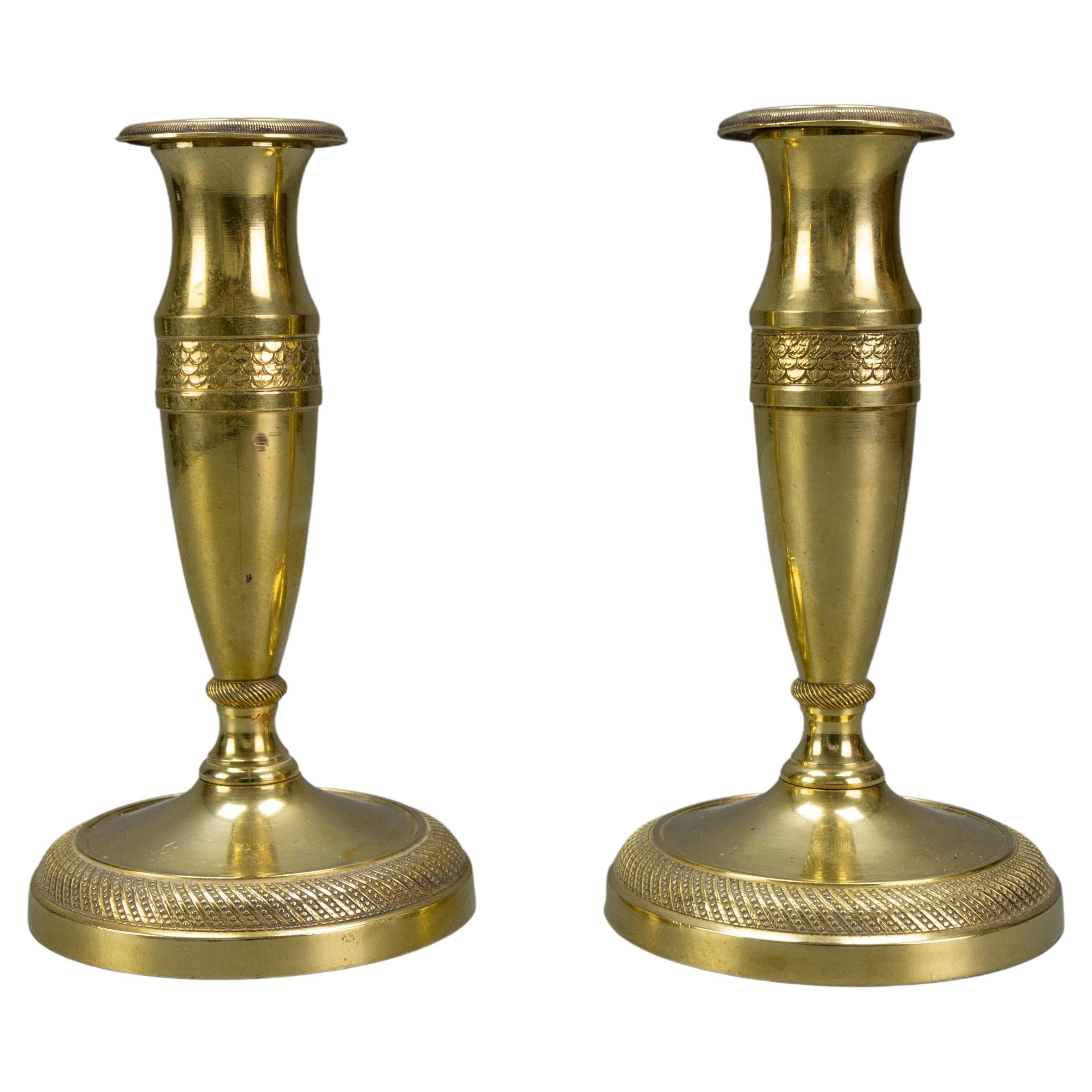 Pair of Antique French Empire Style Gilt Brass Candlesticks, ca. 1890 For Sale