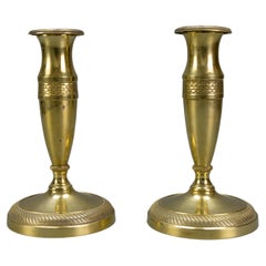 Pair of Antique French Empire Style Gilt Brass Candlesticks, ca. 1890