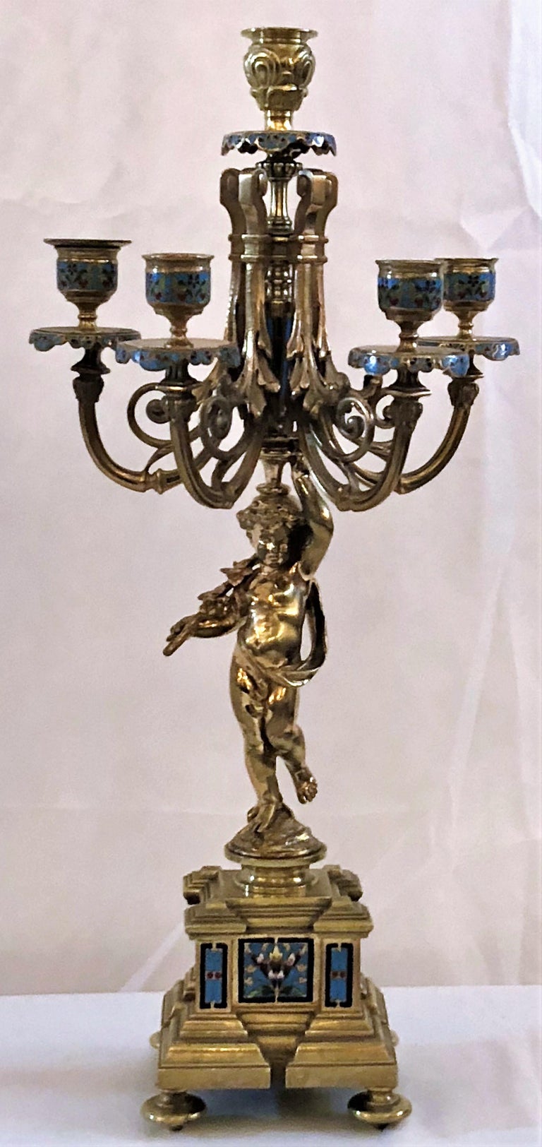 Pair of Antique French Enamel Candelabra, circa 18501860 at 1stDibs