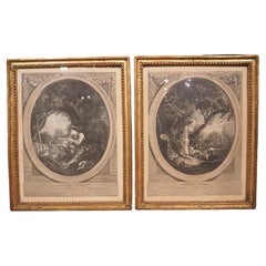 Pair of Antique French Engravings, The Departure and Arrival of the Messenger