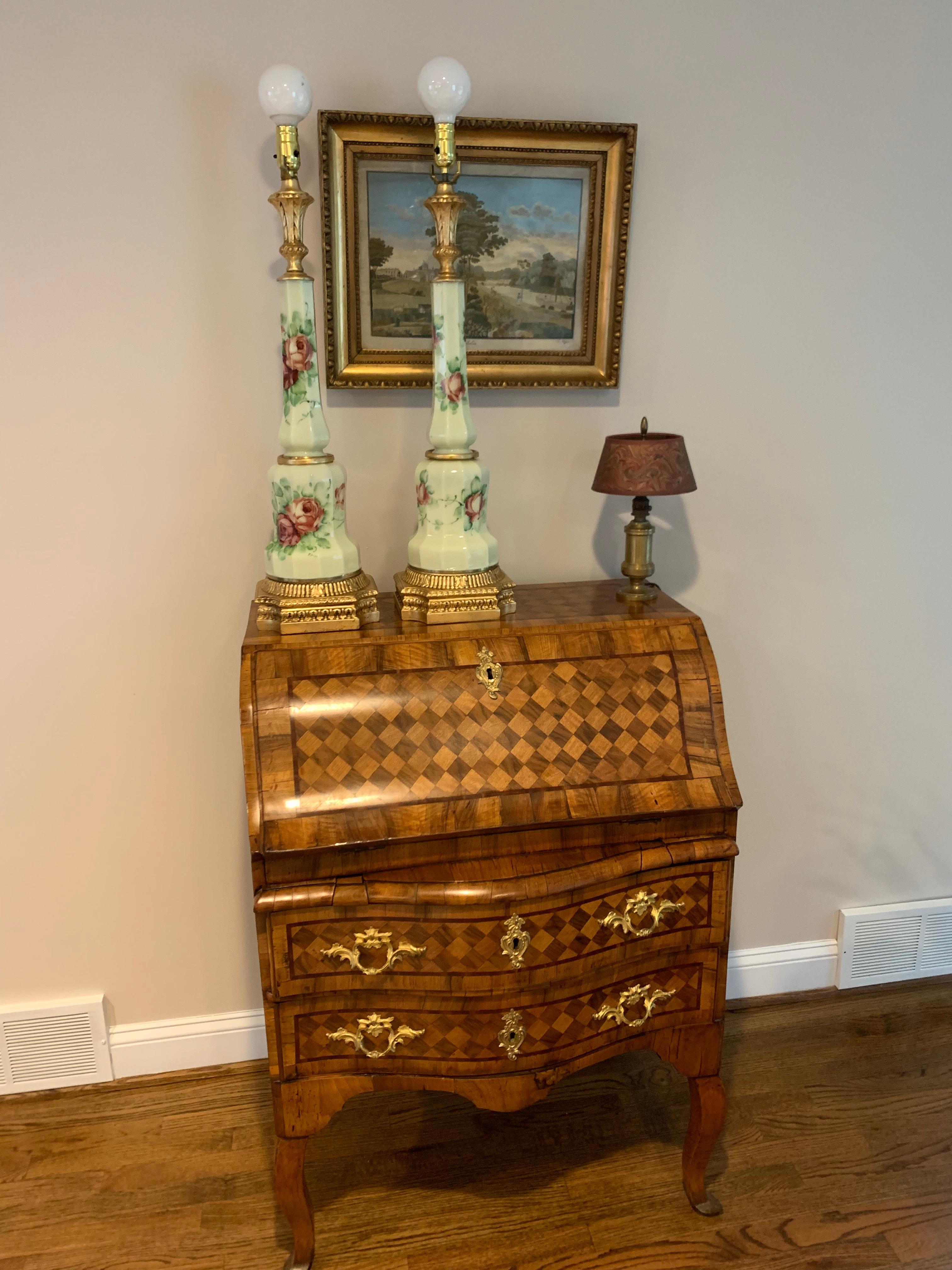 Pair Of Antique French Faceted Flower Decorated And Signed Opaline Table Lamps 11