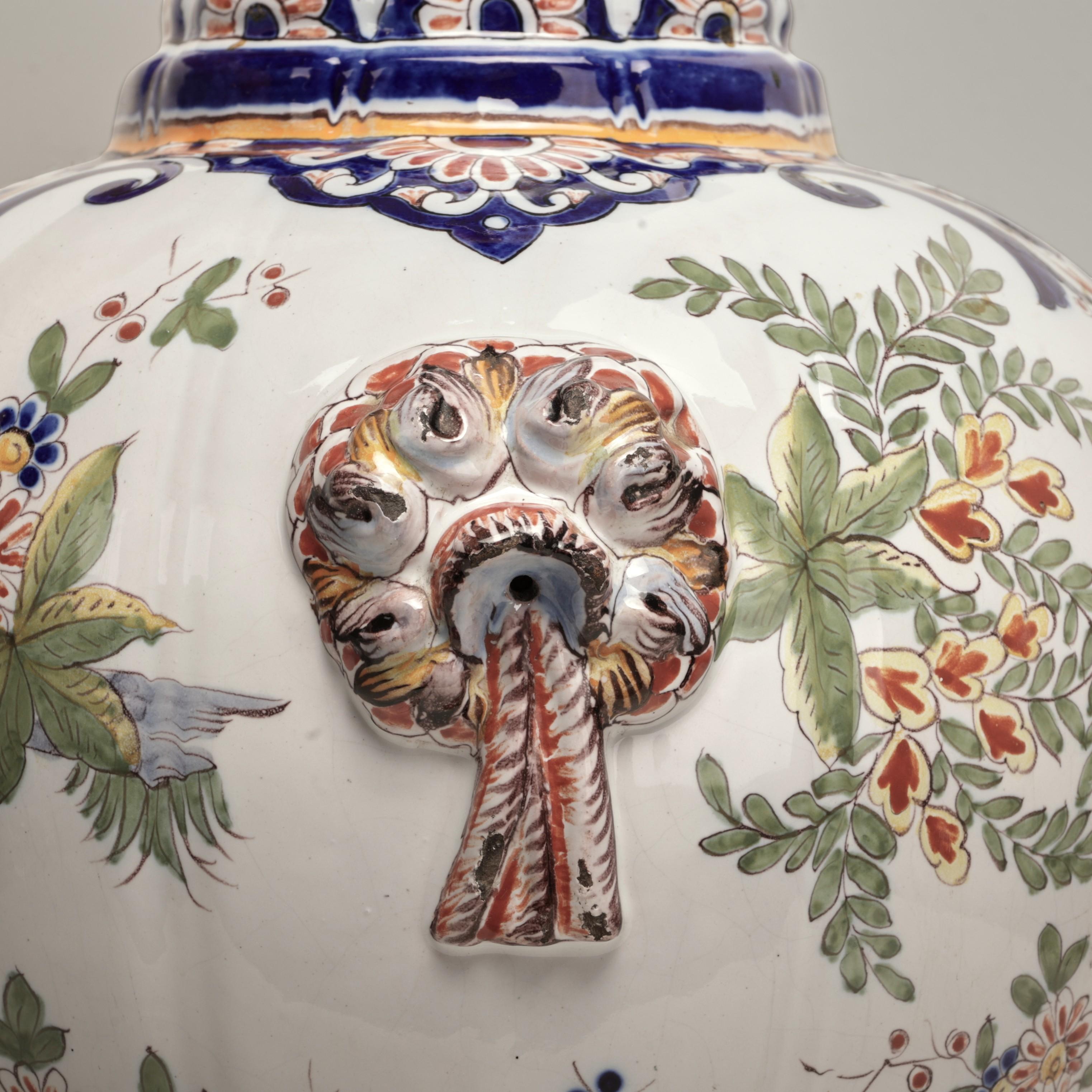 Cotto Pair of Antique French Faience Earthenware Lidded Urns in vendita