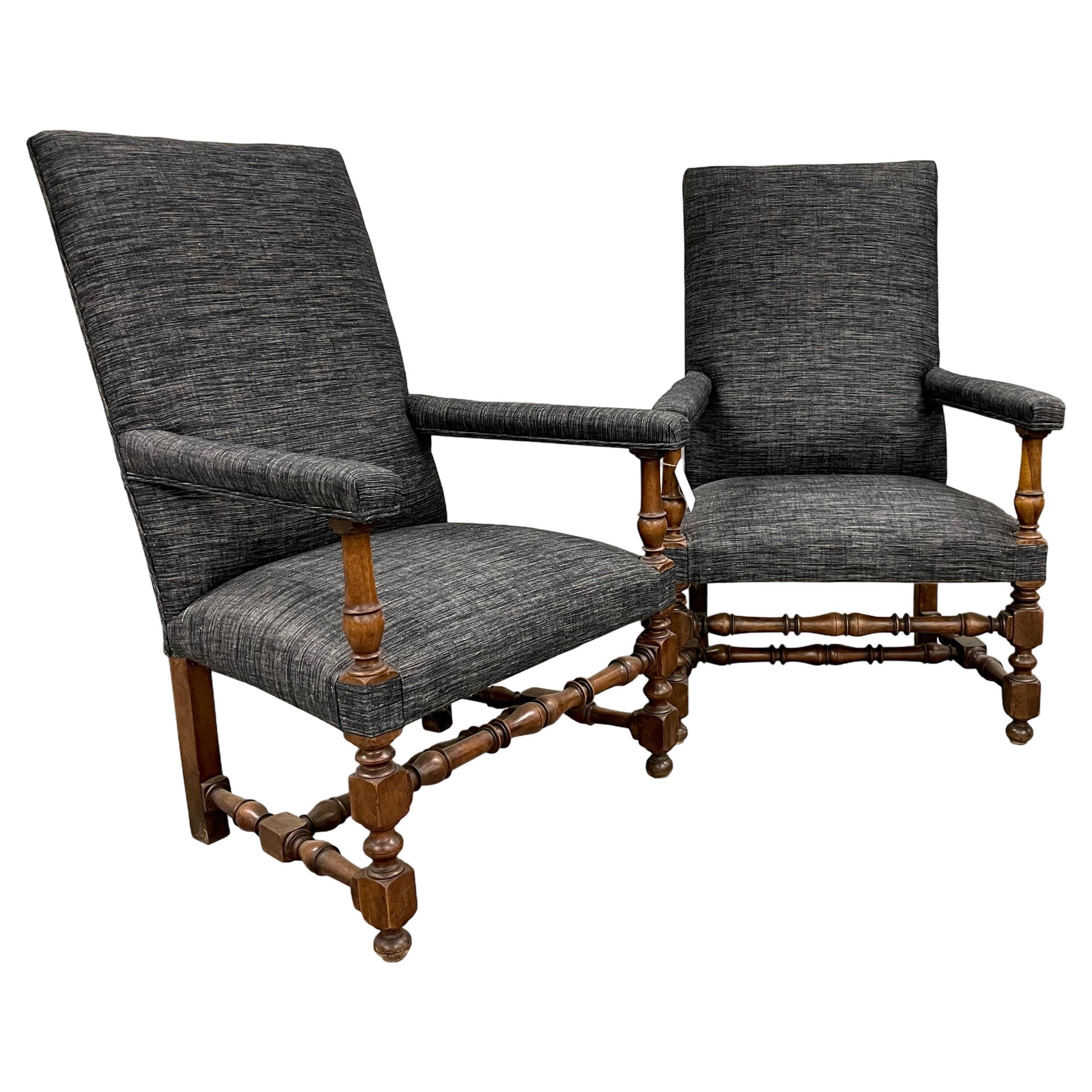 Pair Of Antique French Fauteuil Walnut Armchairs For Sale