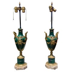 Pair of Antique French Faux Malachite Lamps