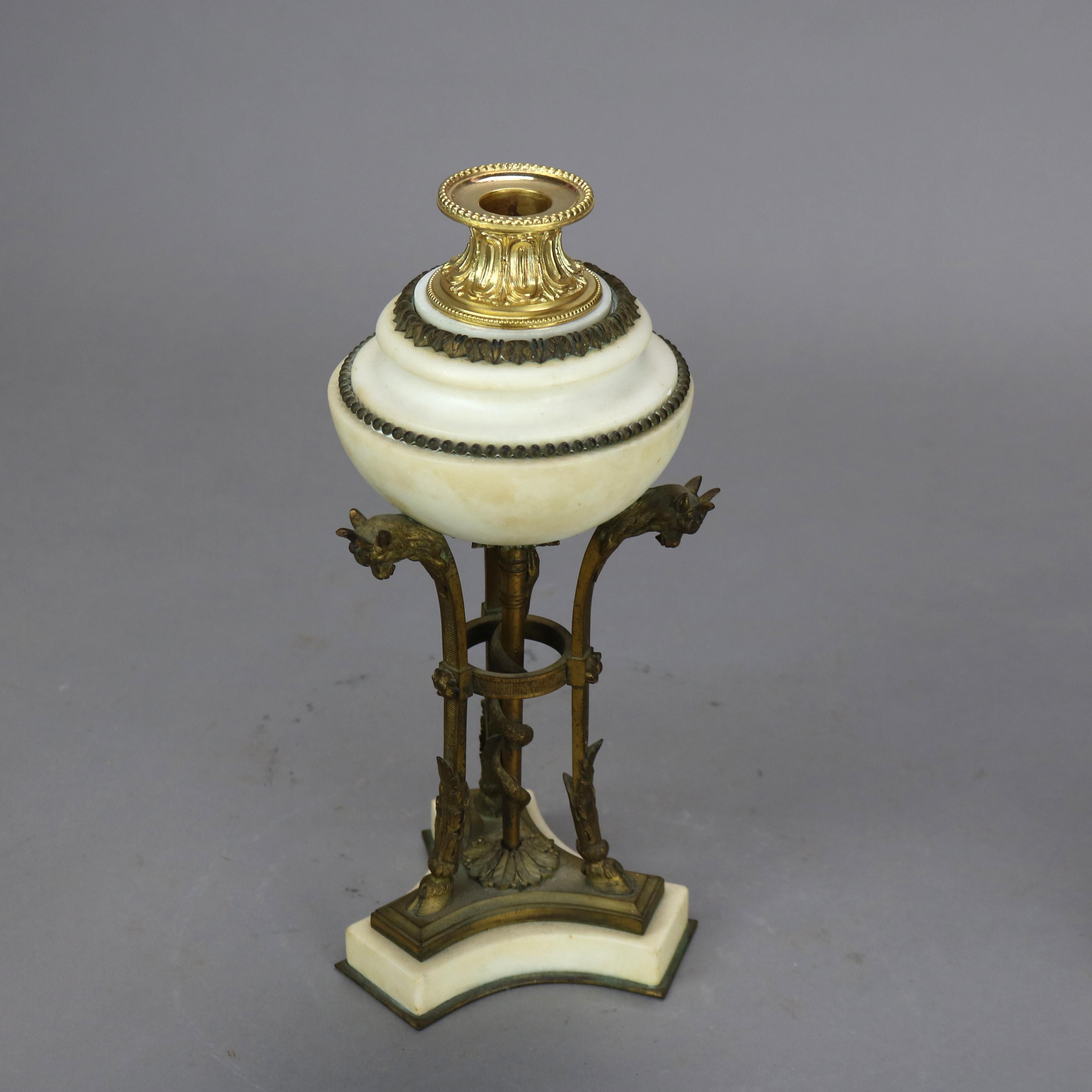 19th Century Pair of Antique French Figural Bronze & Marble Cassolettes with Hoof Feet C1880 For Sale