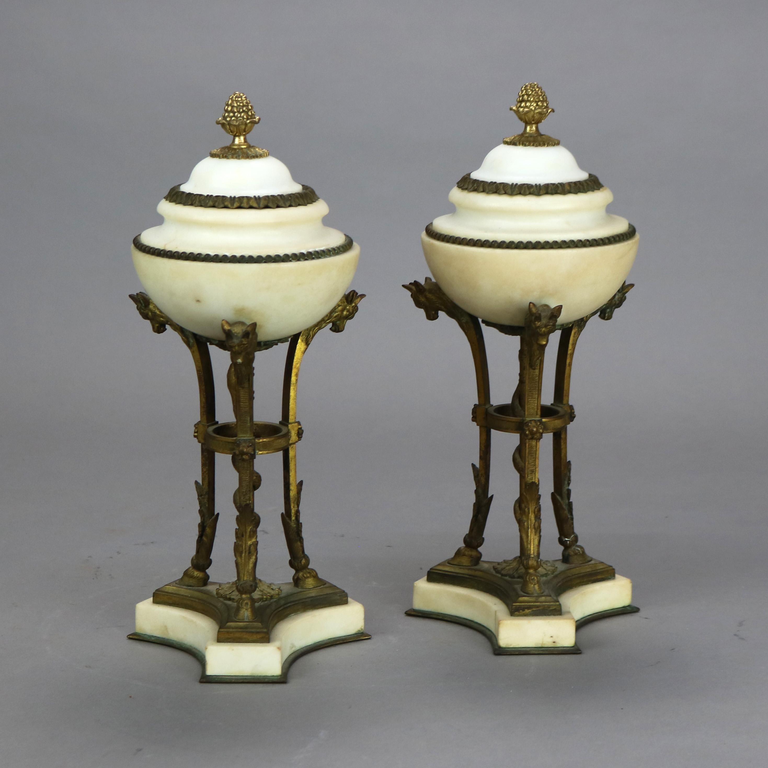Pair of Antique French Figural Bronze & Marble Cassolettes with Hoof Feet C1880 For Sale 1