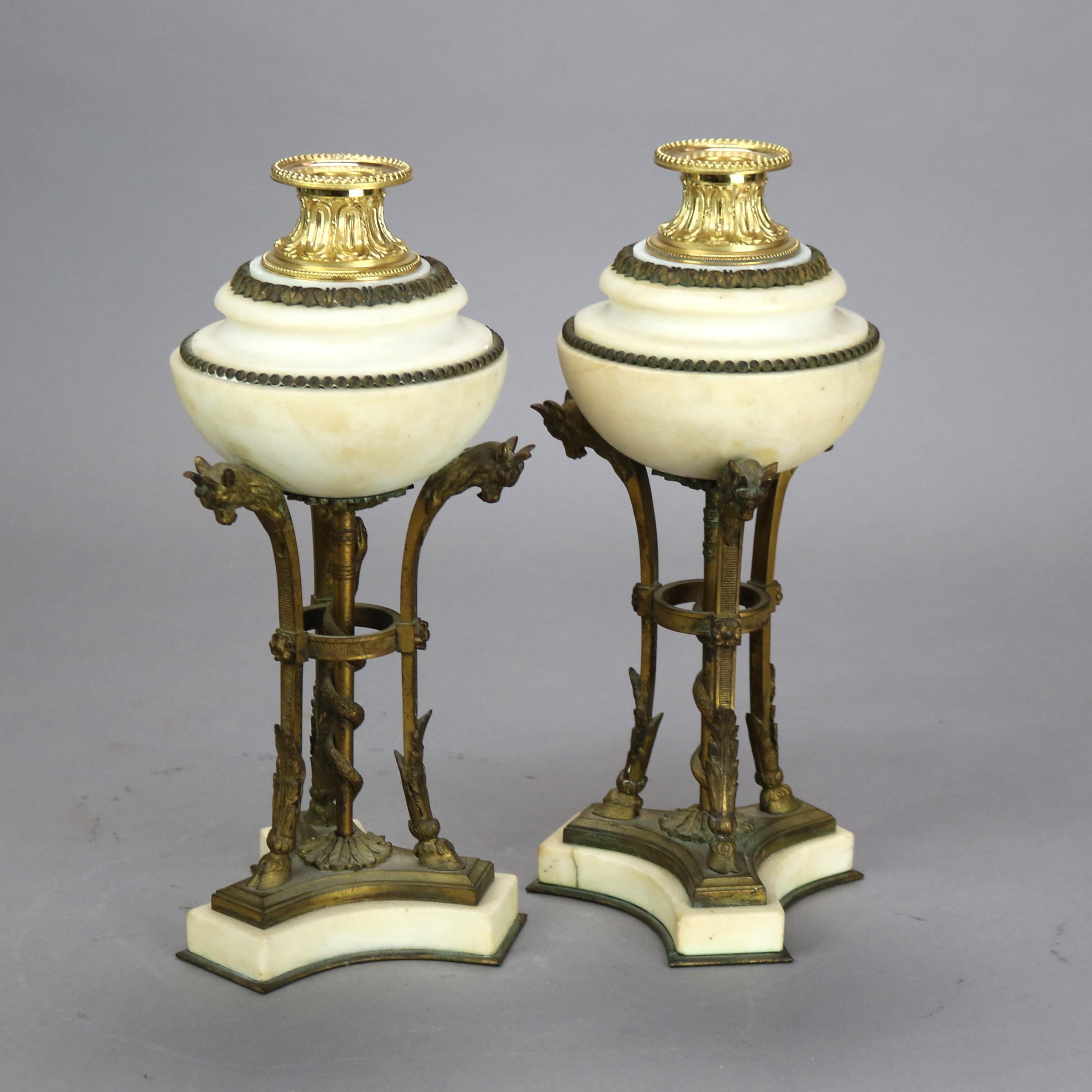 Pair of Antique French Figural Bronze & Marble Cassolettes with Hoof Feet C1880 For Sale 3