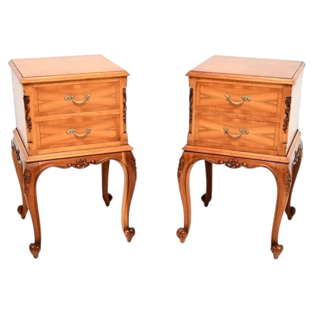 Pair of Antique French Figured Walnut Bedside Chests For Sale