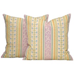 Pair of Antique French Floral Pillow Cushions Backed in New Irish Linen