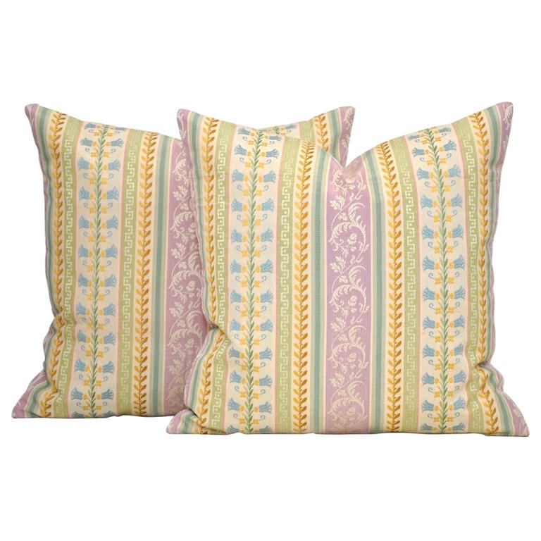 Antique French Floral Pillow Cushions Backed in New Irish Linen For