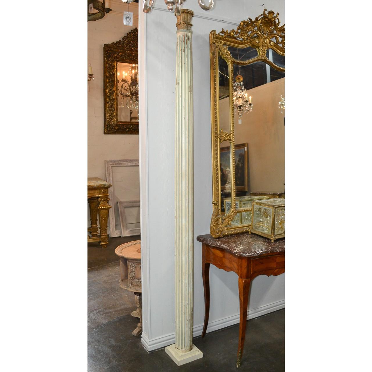 20th Century Pair of Antique French Fluted and Painted Stand Alone Columns