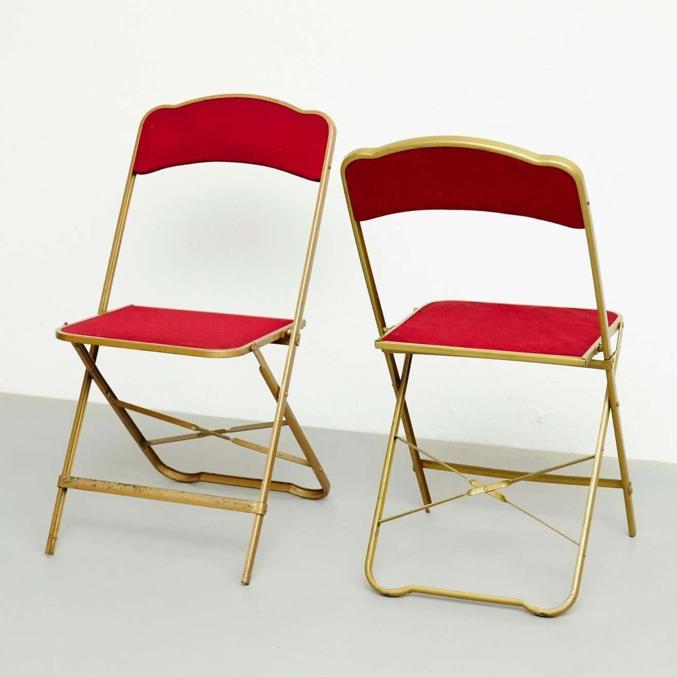 Pair of Antique French Folding Theater Chairs, circa 1960 For Sale 4