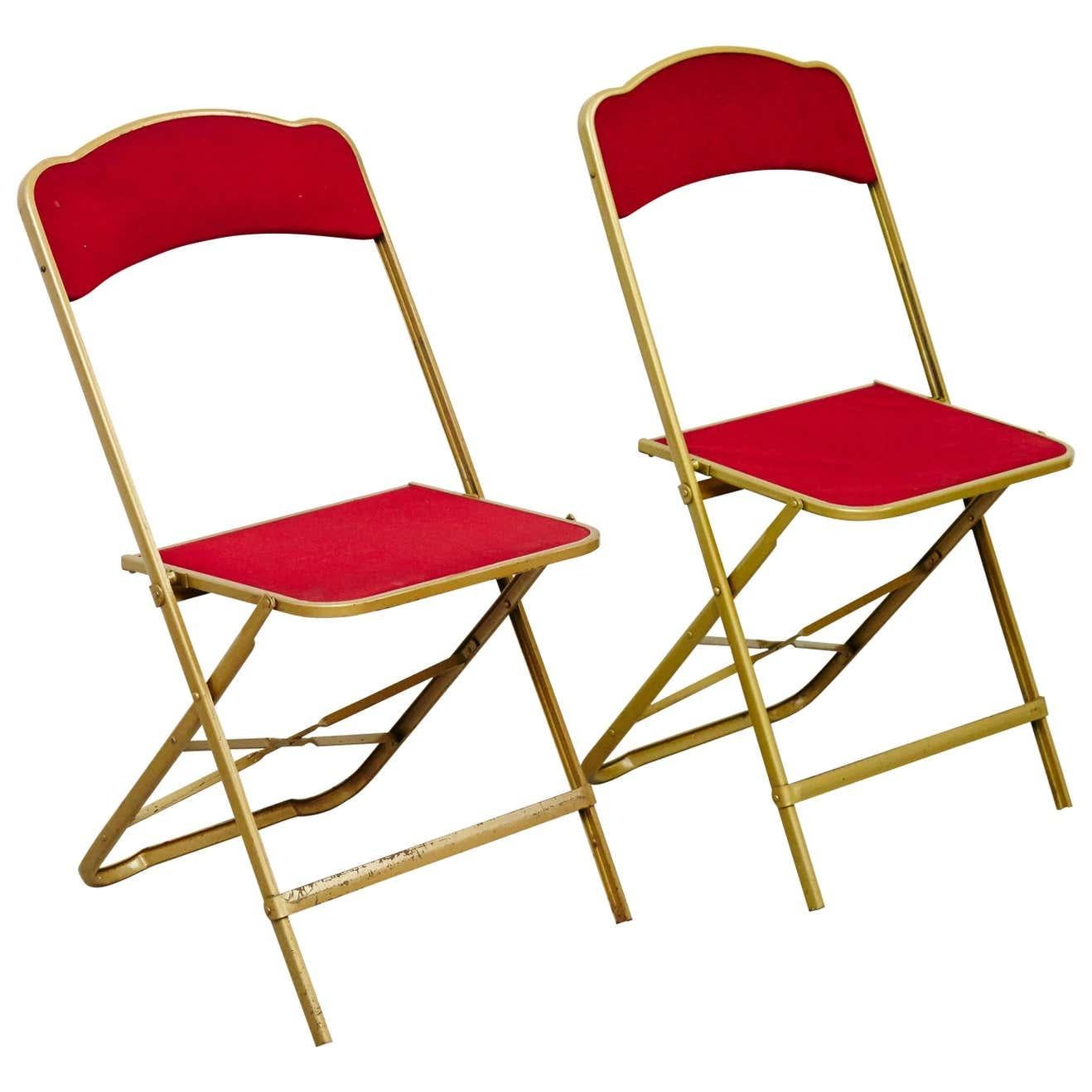 Pair of Antique French Folding Theater Chairs, circa 1960 12