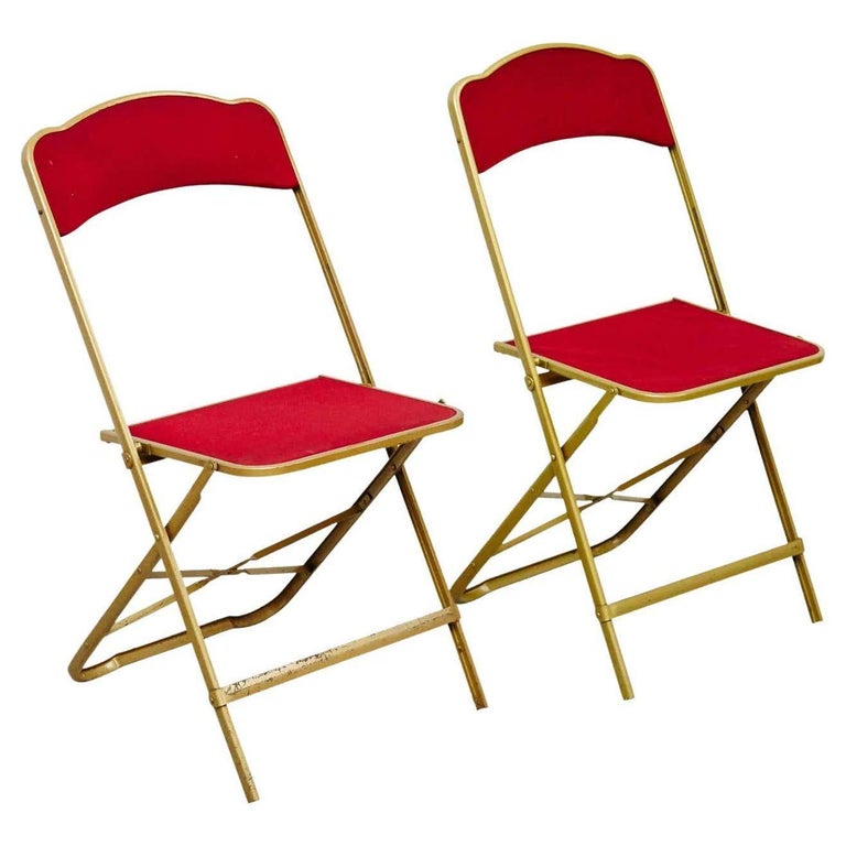 Pair of Antique French Folding Theater Chairs, circa 1960 For Sale at