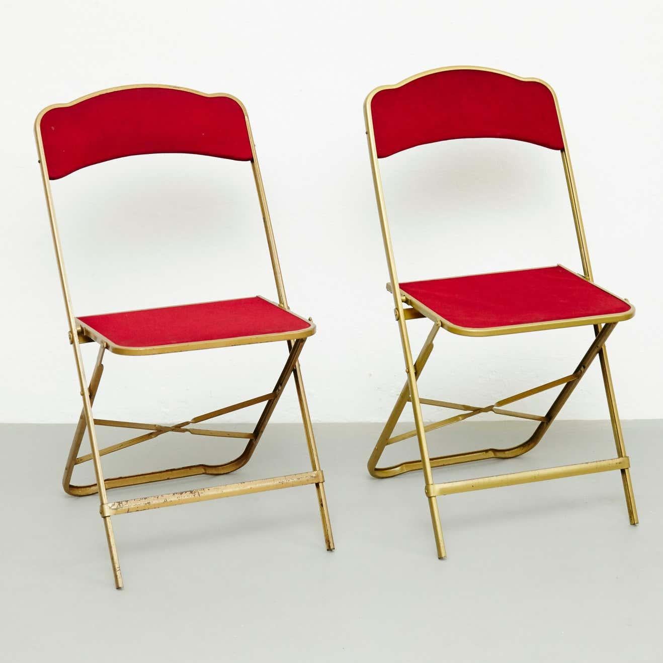 Modern Pair of Antique French Folding Theater Chairs, circa 1960