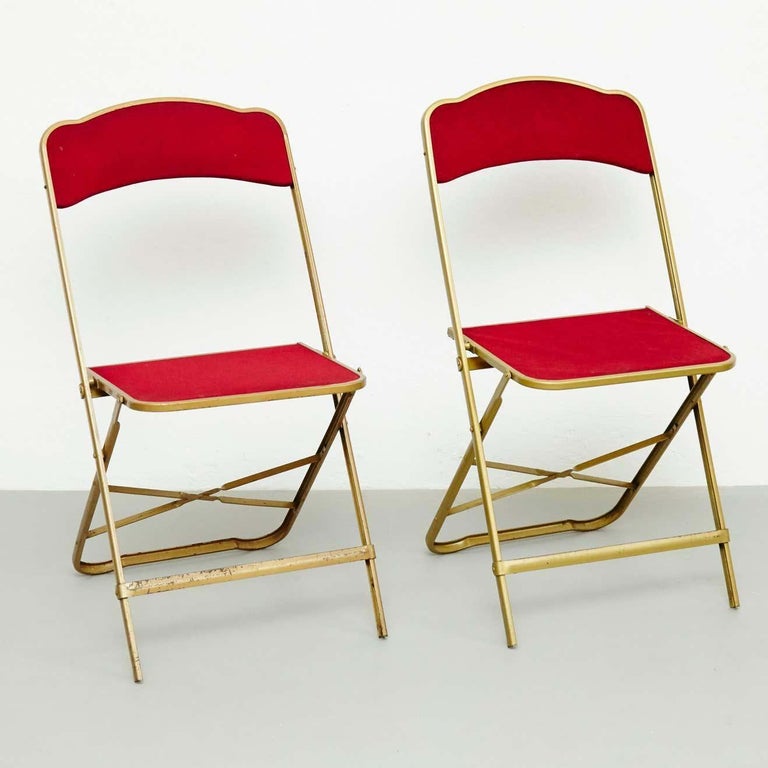 Pair of Antique French Folding Theater Chairs, circa 1960 For Sale at
