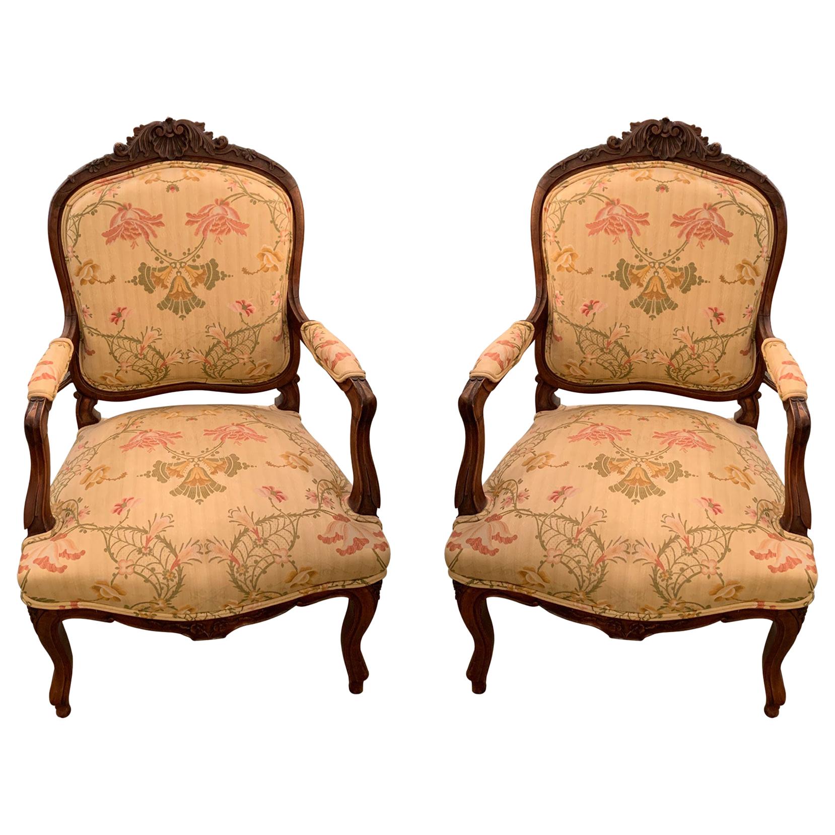 Pair of Antique French Fruitwood Fauteuils For Sale