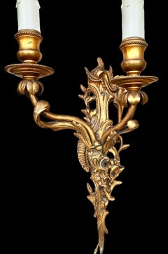 Pair of Antique French Gilded Bronze Sconces