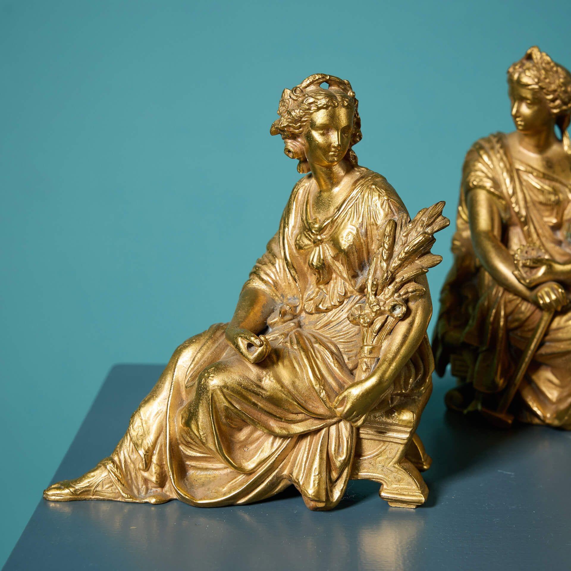 Pair of Antique French Gilded Neoclassical Figures In Fair Condition In Wormelow, Herefordshire