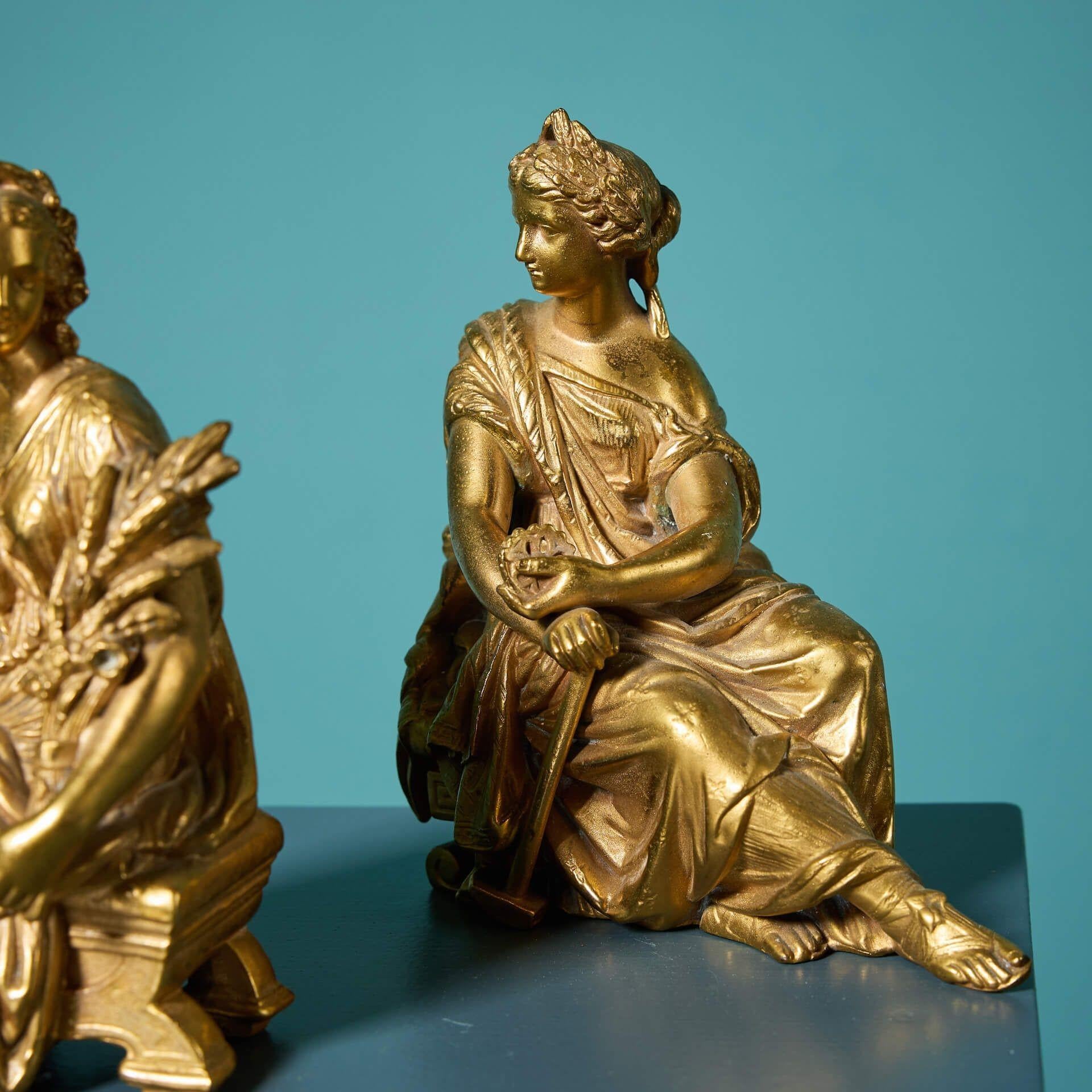 19th Century Pair of Antique French Gilded Neoclassical Figures
