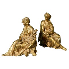 Pair of Antique French Gilded Neoclassical Figures
