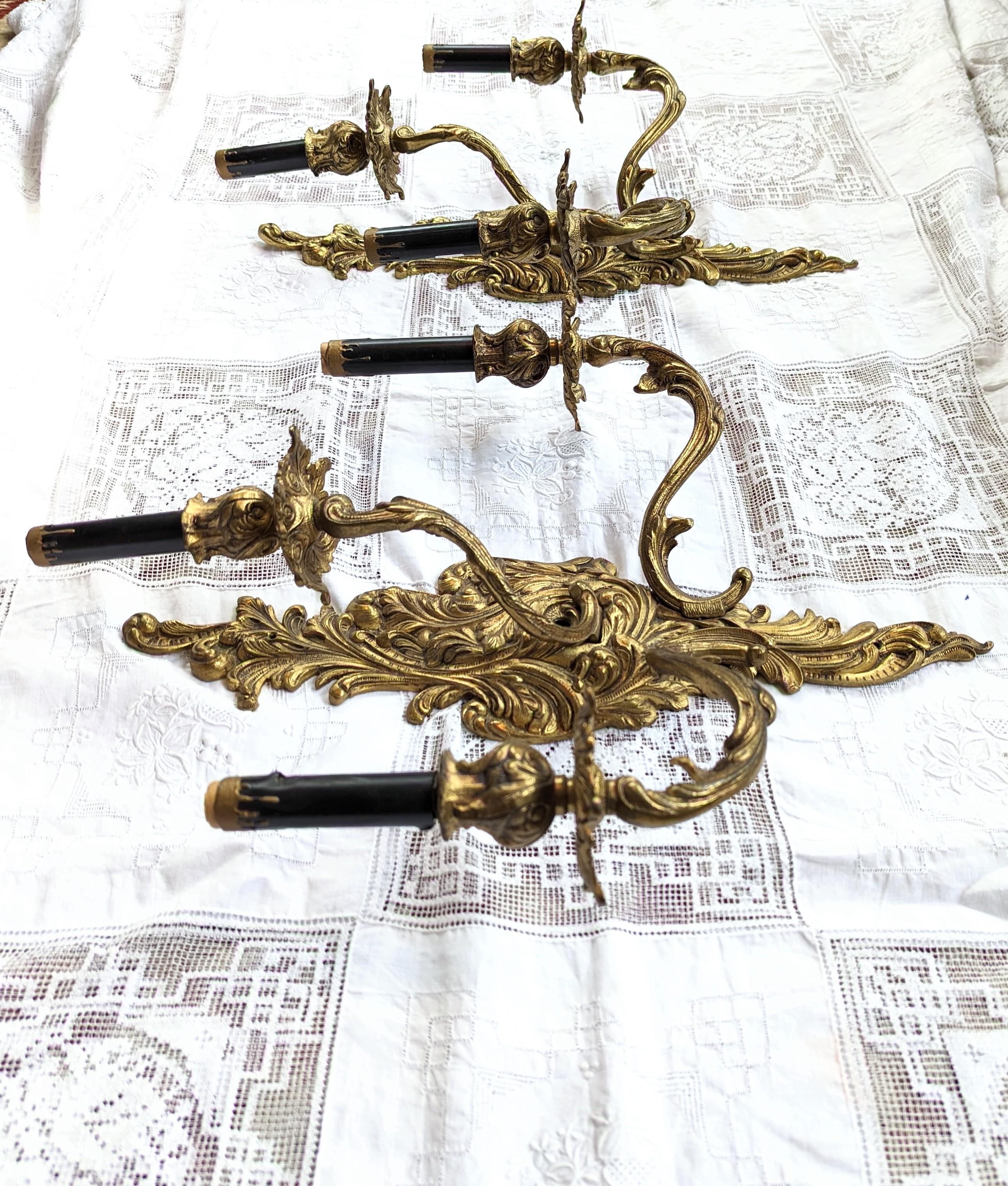 Pair of Antique French Gilded Sconces - 3 Light Armed Sconce European In Good Condition For Sale In Greer, SC