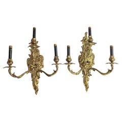 Pair of Antique French Gilded Sconces - 3 Light Armed Sconce European