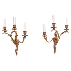 Pair of Antique French gilt brass Rococo wall lights