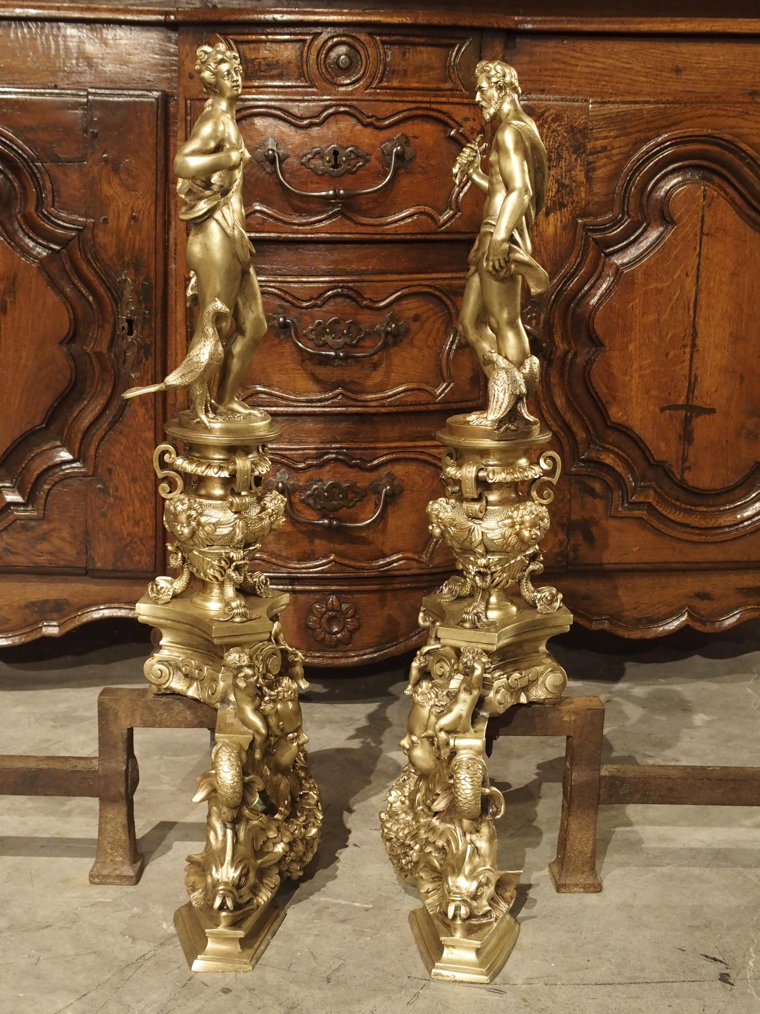 Pair of Antique French Gilt Bronze Andirons by Bouhon Freres, Paris 19th Century 8