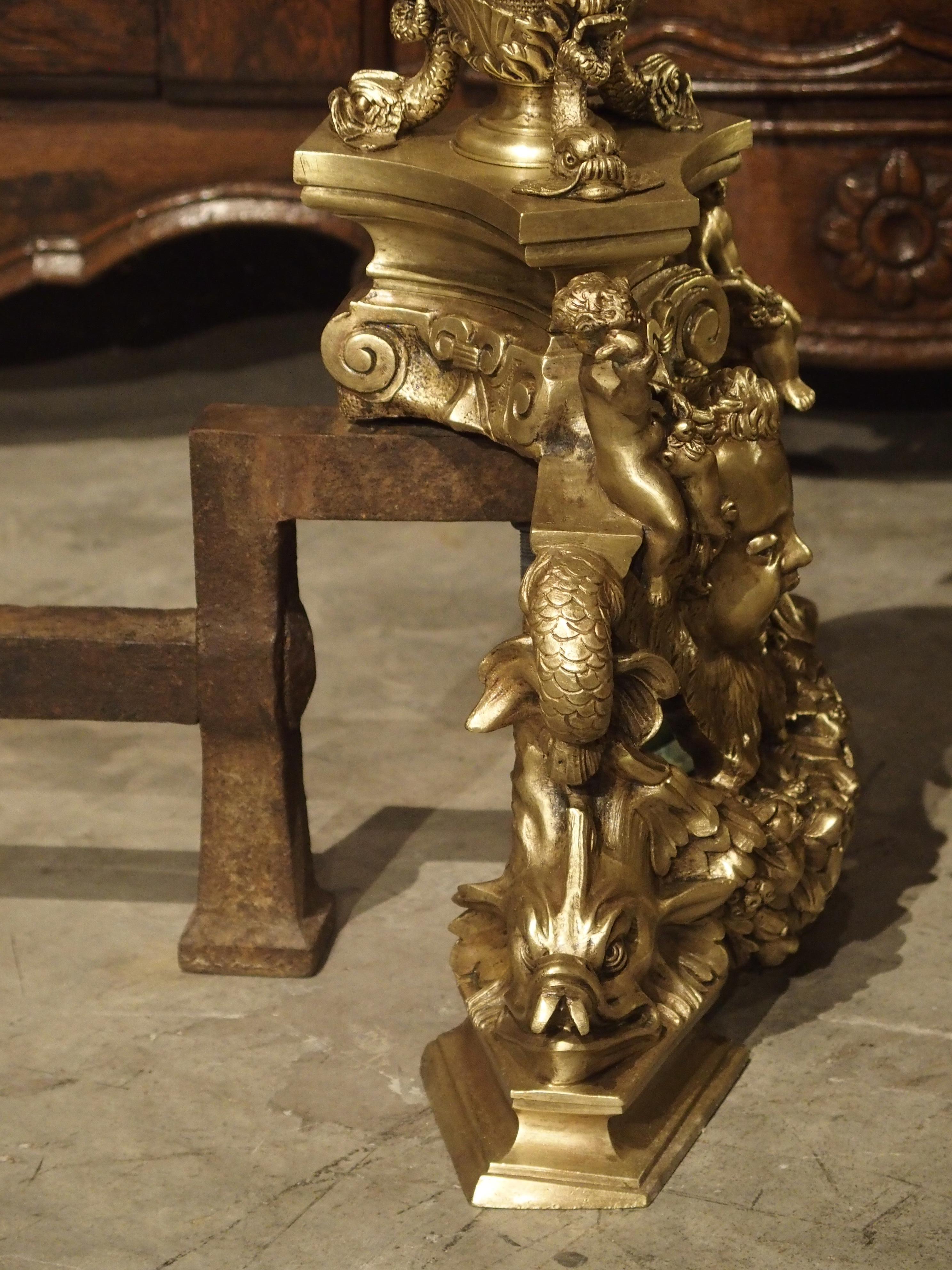 Pair of Antique French Gilt Bronze Andirons by Bouhon Freres, Paris 19th Century 9