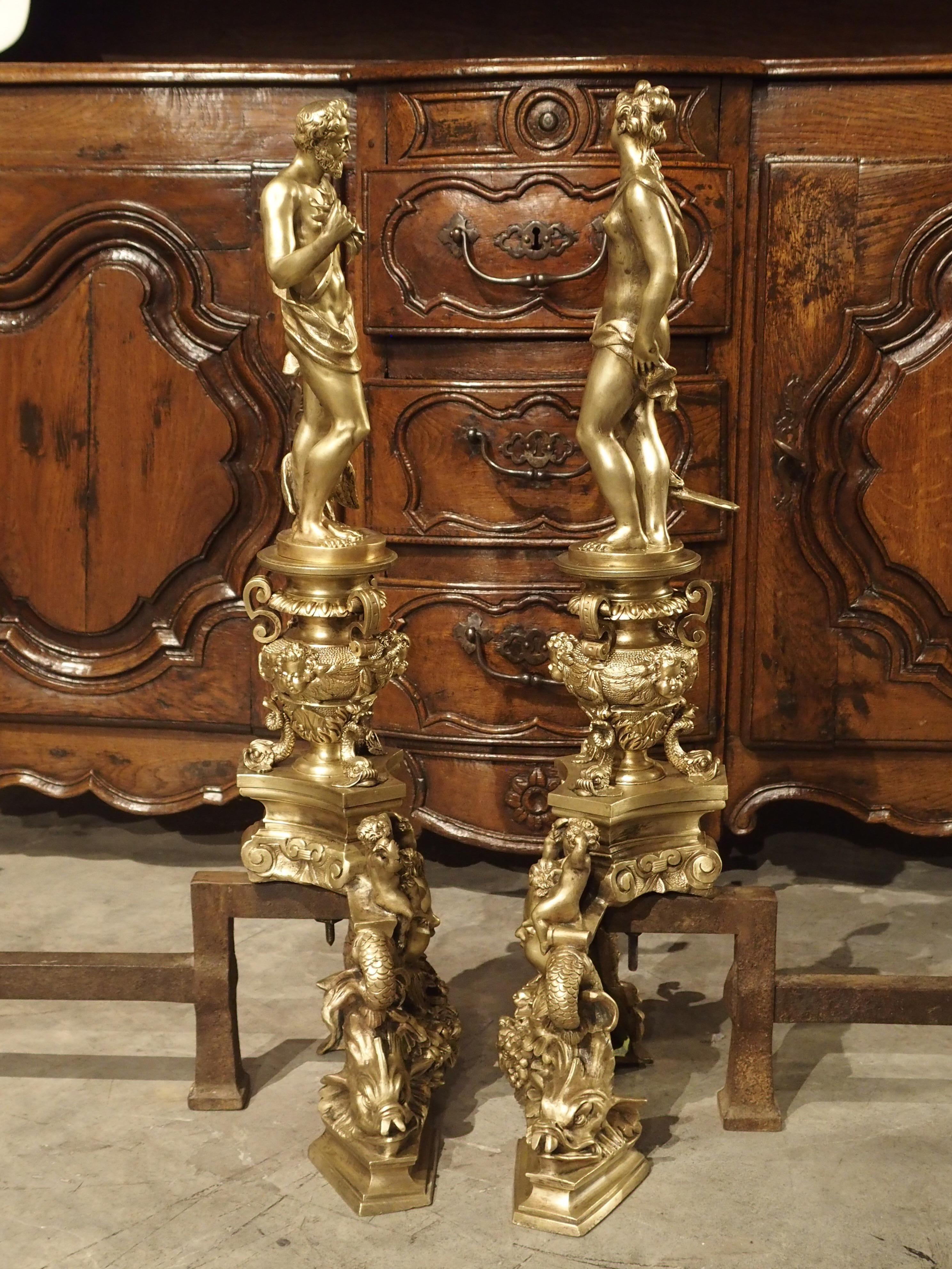 Pair of Antique French Gilt Bronze Andirons by Bouhon Freres, Paris 19th Century 14