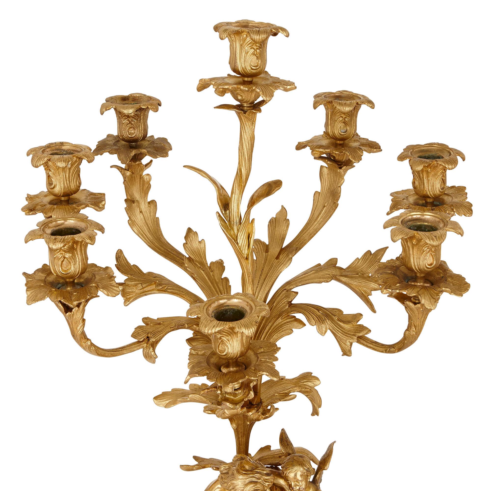Pair of Antique French Gilt Bronze Candelabra In Good Condition In London, GB
