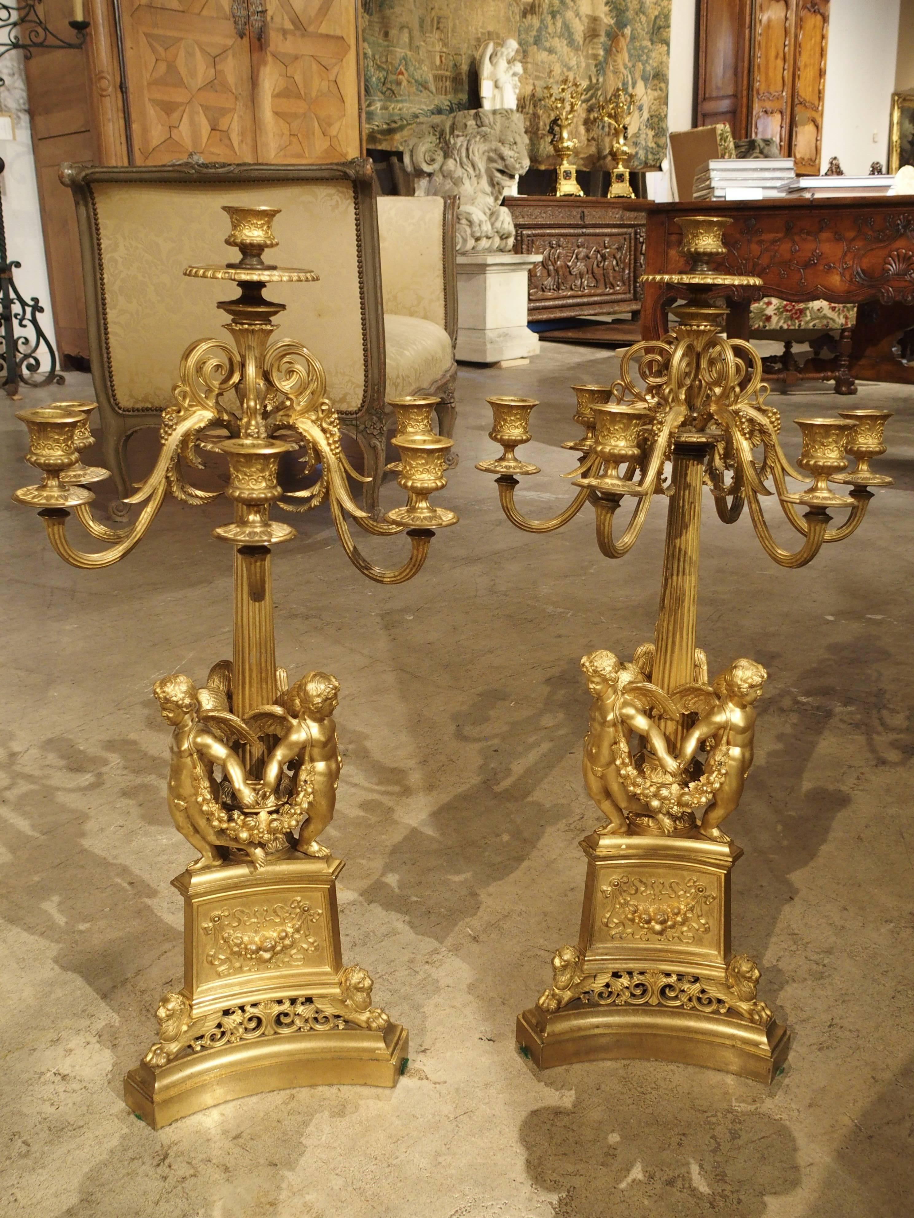 Pair of Antique French Gilt Bronze Candelabras 4