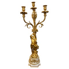 Pair of antique French gilt bronze candleabrum figural with four holders each