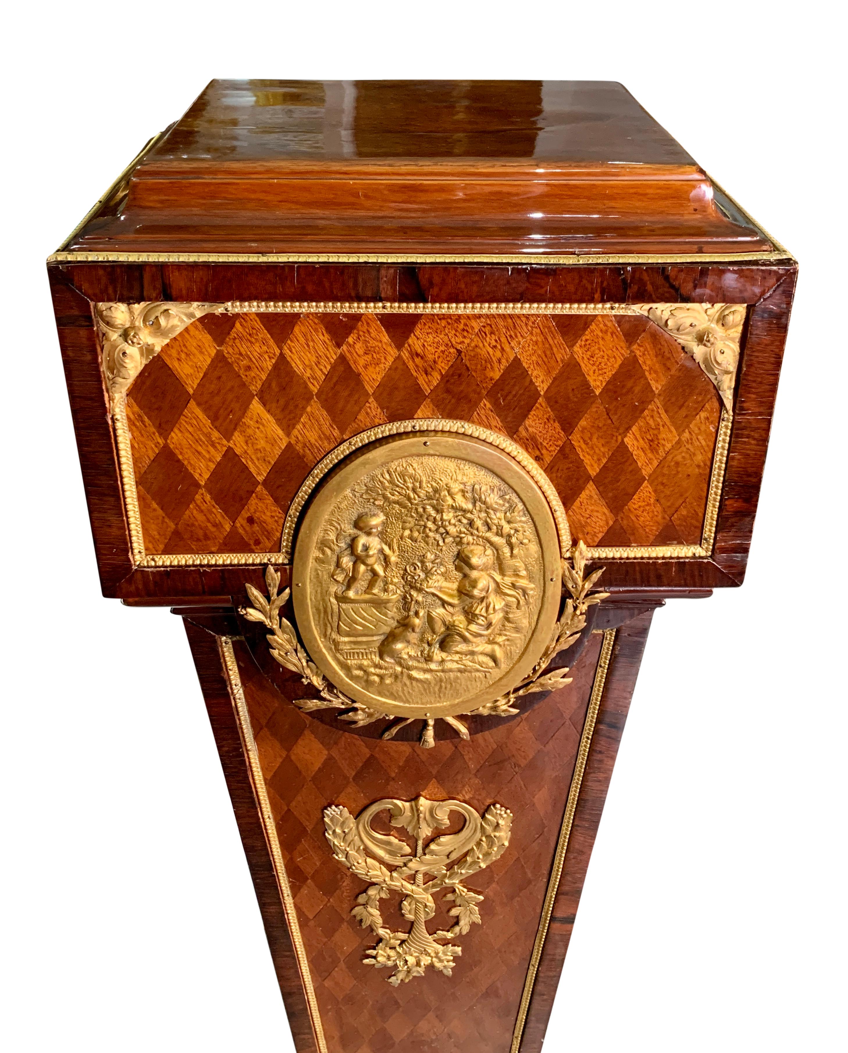 Pair of Antique French Gilt Bronze Mounted Parquetry Pedestals For Sale 7