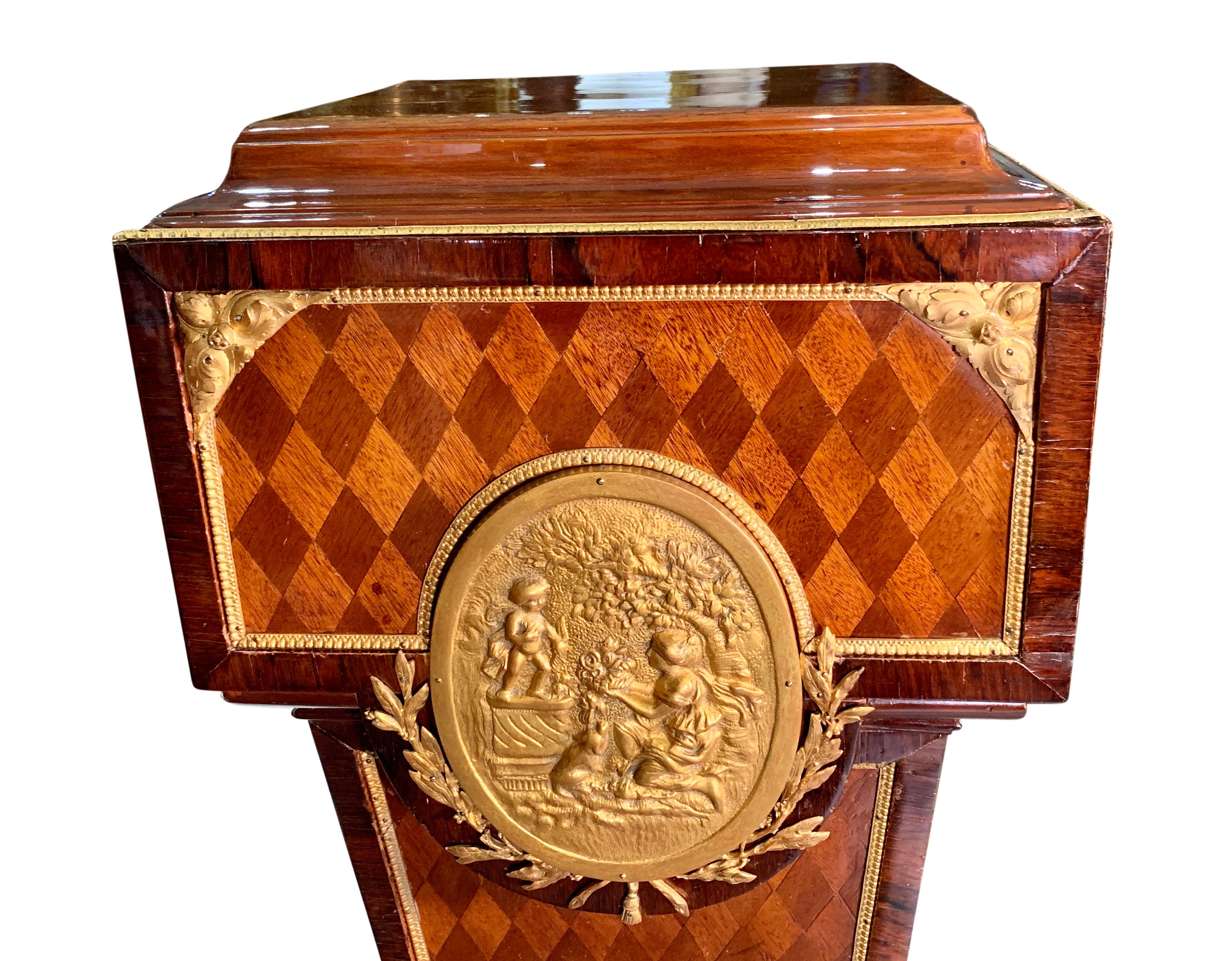Pair of Antique French Gilt Bronze Mounted Parquetry Pedestals For Sale 8